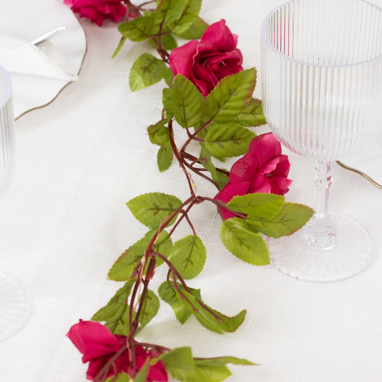 Hot Sale! 7-Foot LED Red Silk Rose Flower Garland with 20 Warm White Battery-Operated Lights