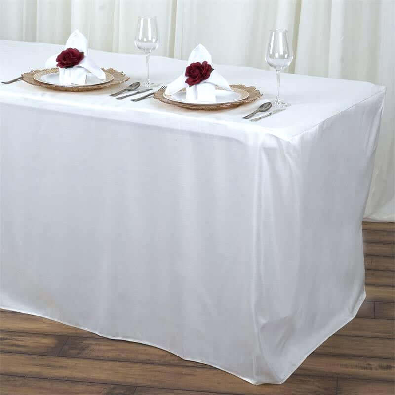 Durable White Fitted Polyester Tablecloth for Weddings & Banquets - 72x30 Rectangle