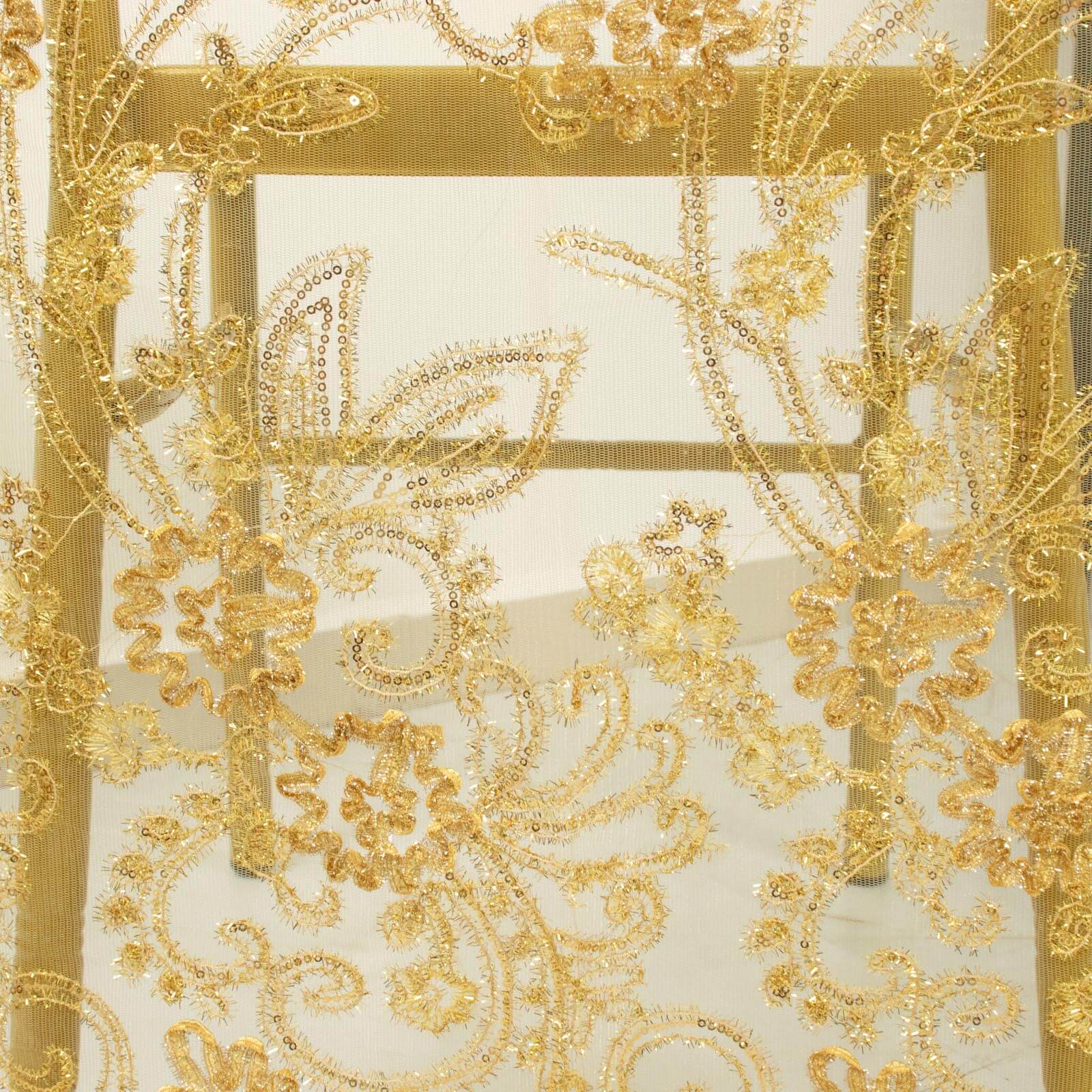Hot! Gold Floral Sequin Embroidery Organza Chiavari Chair Slipcover