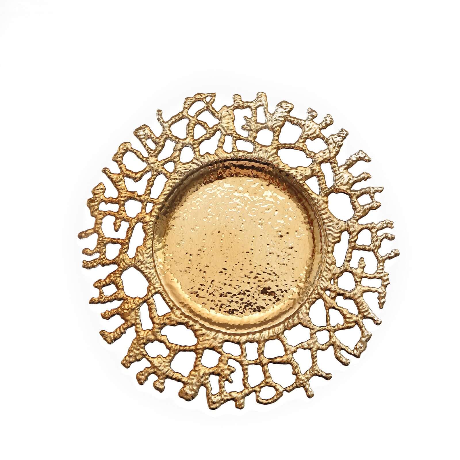 Hot Sale! 6-Pack 13-inch Gold Acrylic Round Charger Plates with Molten Branch Design for Dinner Parties