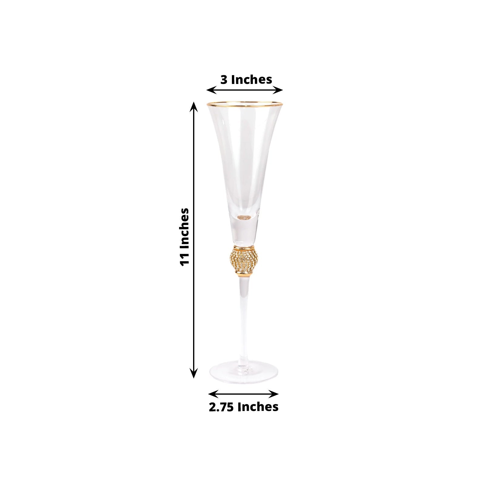 Hot Deal! 6-Pack Clear Champagne Flute Glasses with Gold Rim and Studded Rhinestones, 6oz 11"