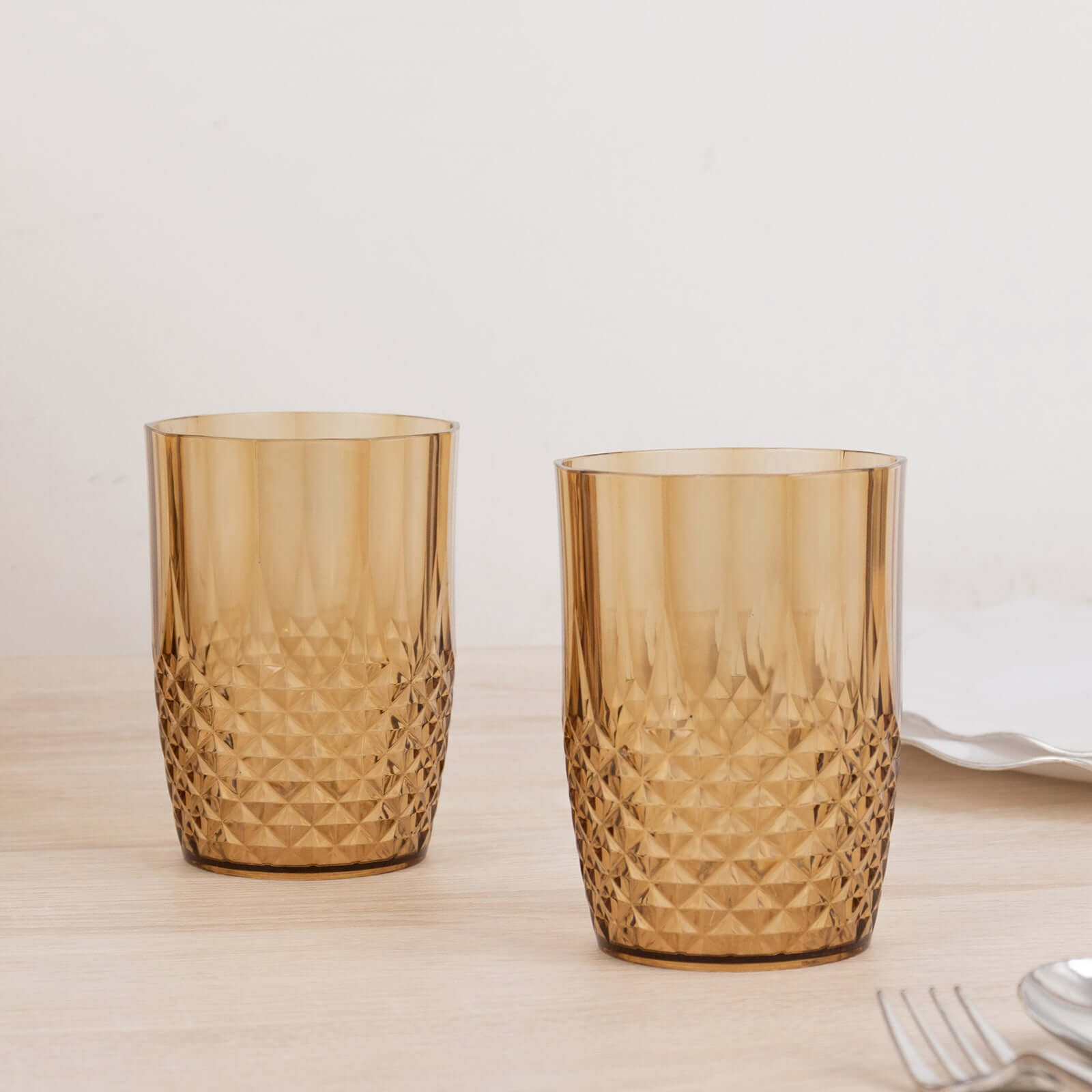 Hot Deal! 6-Pack Reusable 16oz Amber Gold Plastic Tumblers with Crystal Cut Style