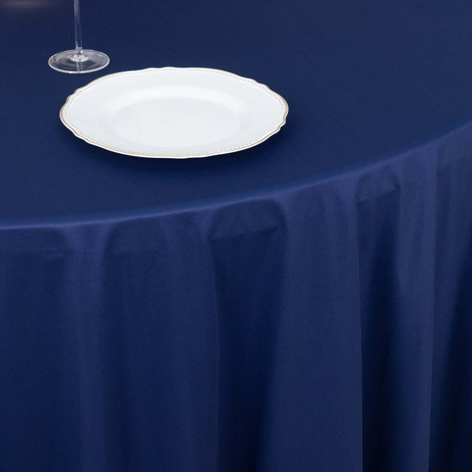 Hot Deal! Premium Navy Blue 120' Round Scuba Polyester Wrinkle-Free & Stain-Resistant Tablecloth