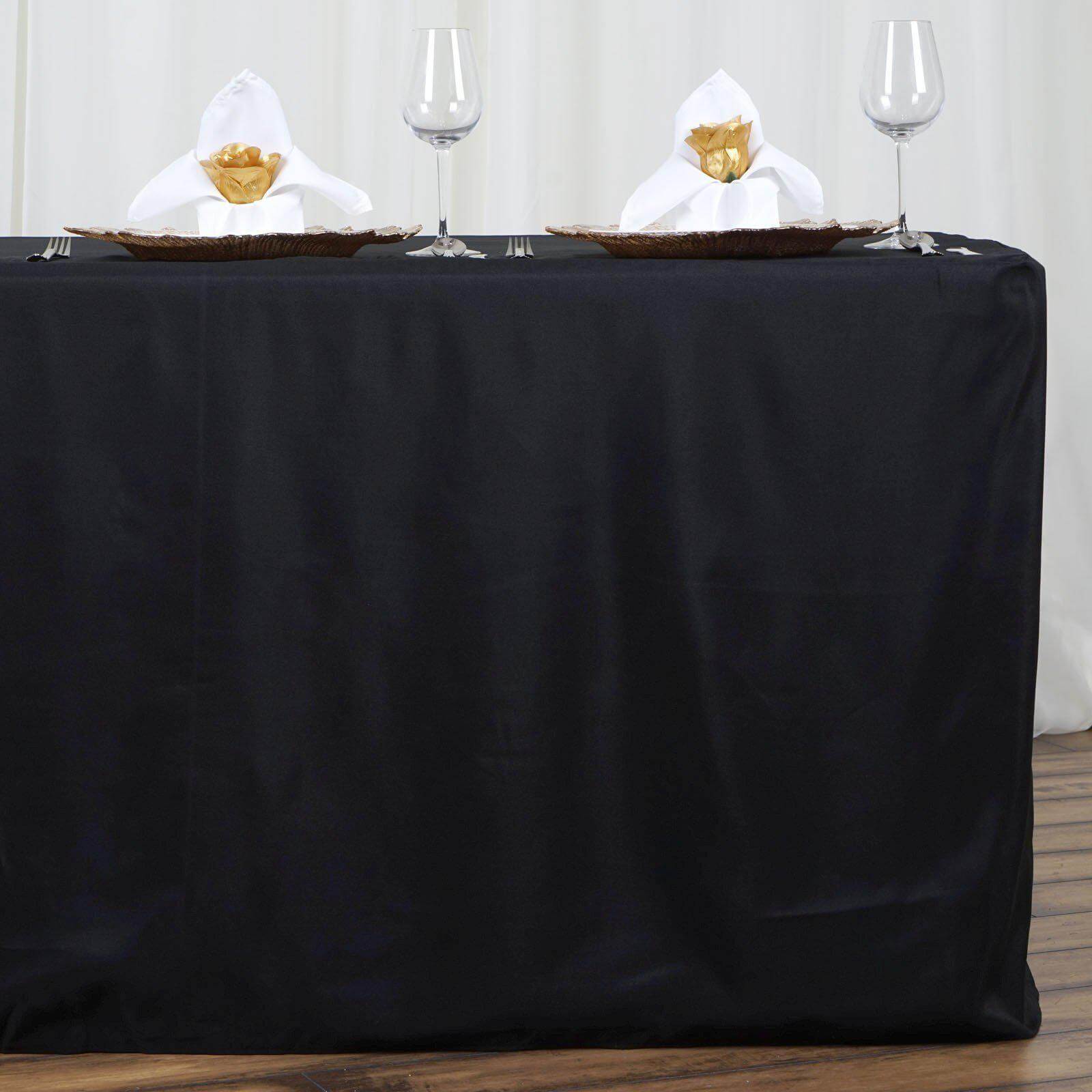 Black Fitted Polyester Rectangle Tablecloth (72x30) - Ideal for Events, Stain & Wrinkle Resistant