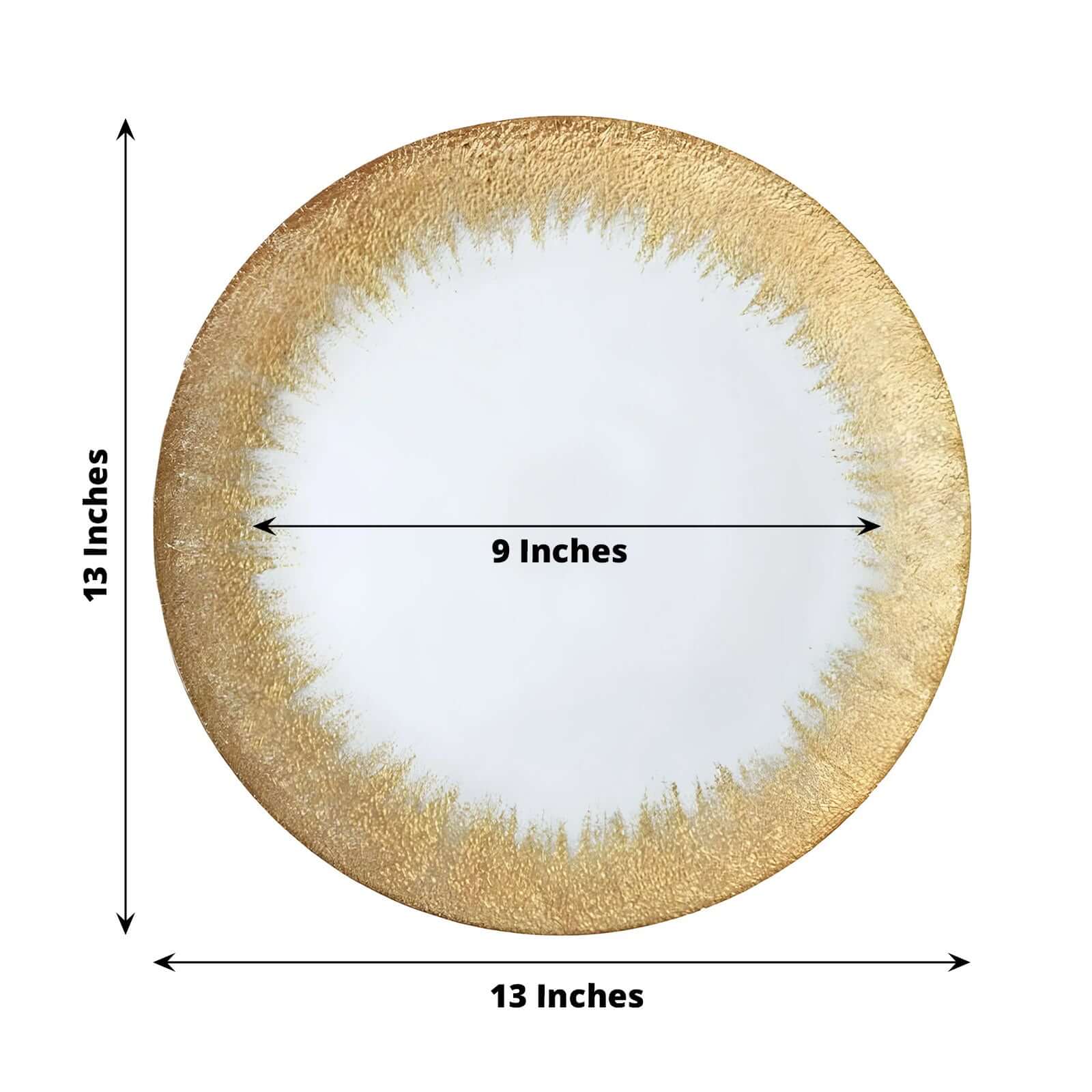 Hot Sale! 8-Piece Set of 13-Inch Clear Glass Round Dinner Charger Plates with Metallic Gold Spray Rim