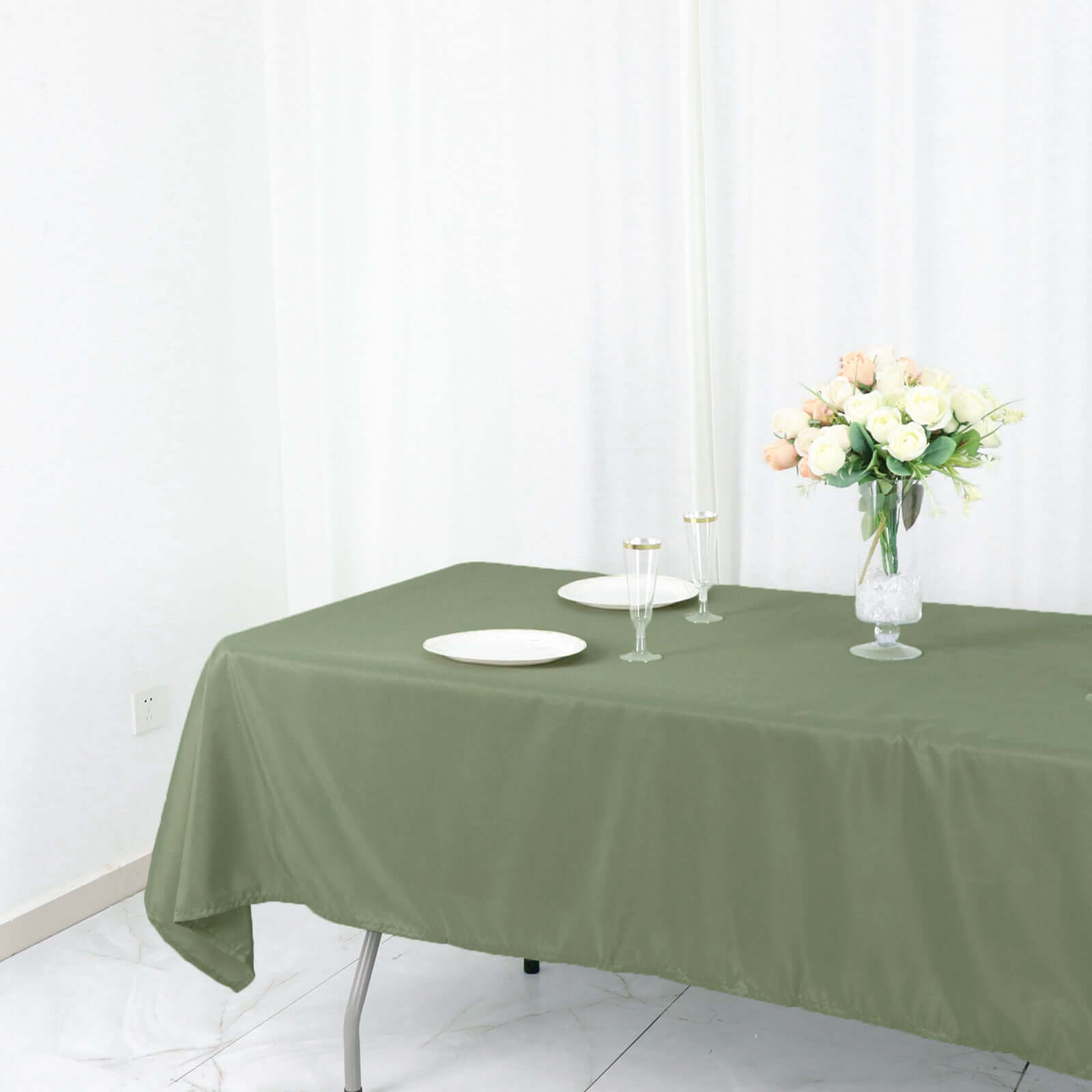 Dusty Sage Green 60x102 Polyester Rectangle Tablecloth - Durable & Stylish