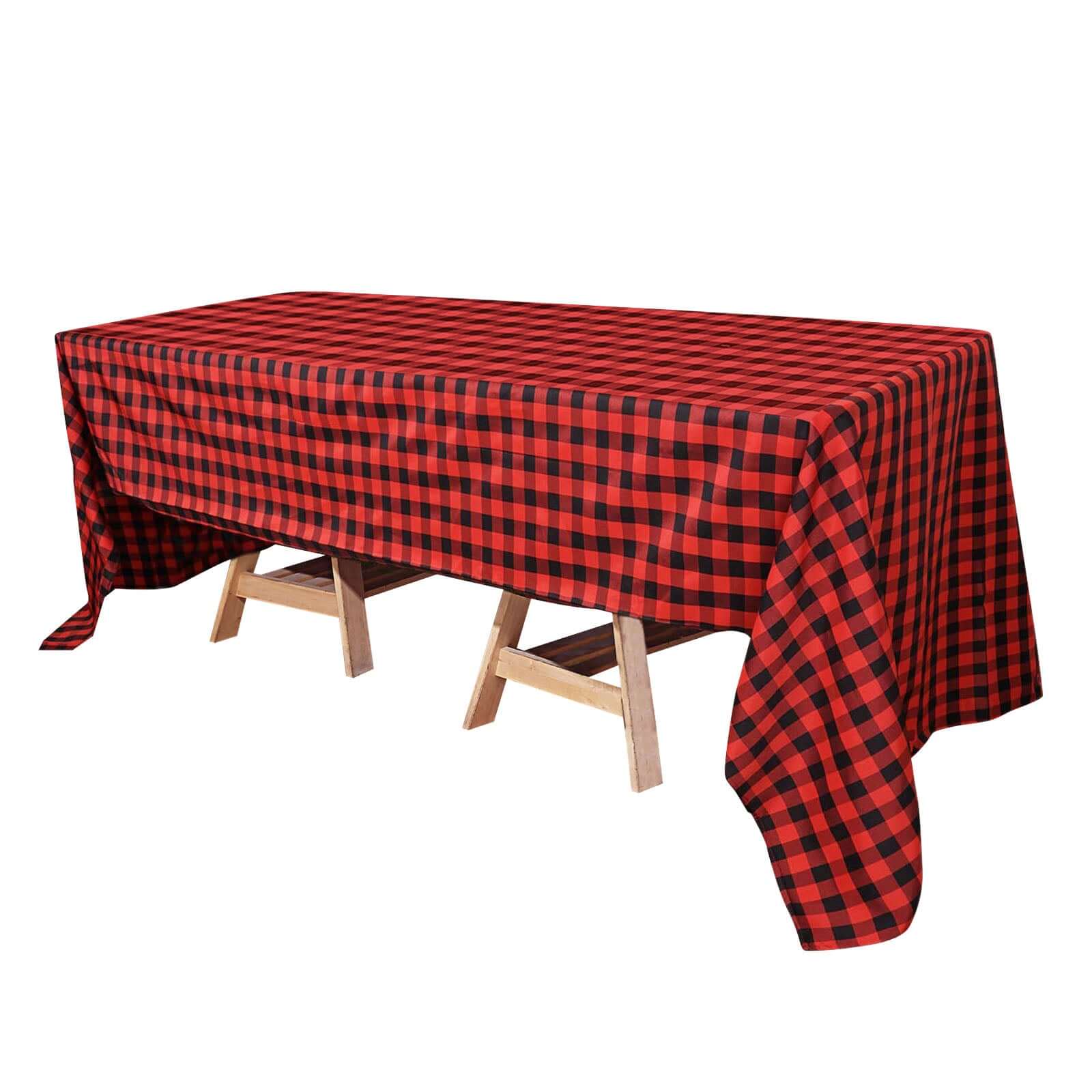 Hot! 60x126 Polyester Rectangle Buffalo Plaid Black/Red Tablecloth