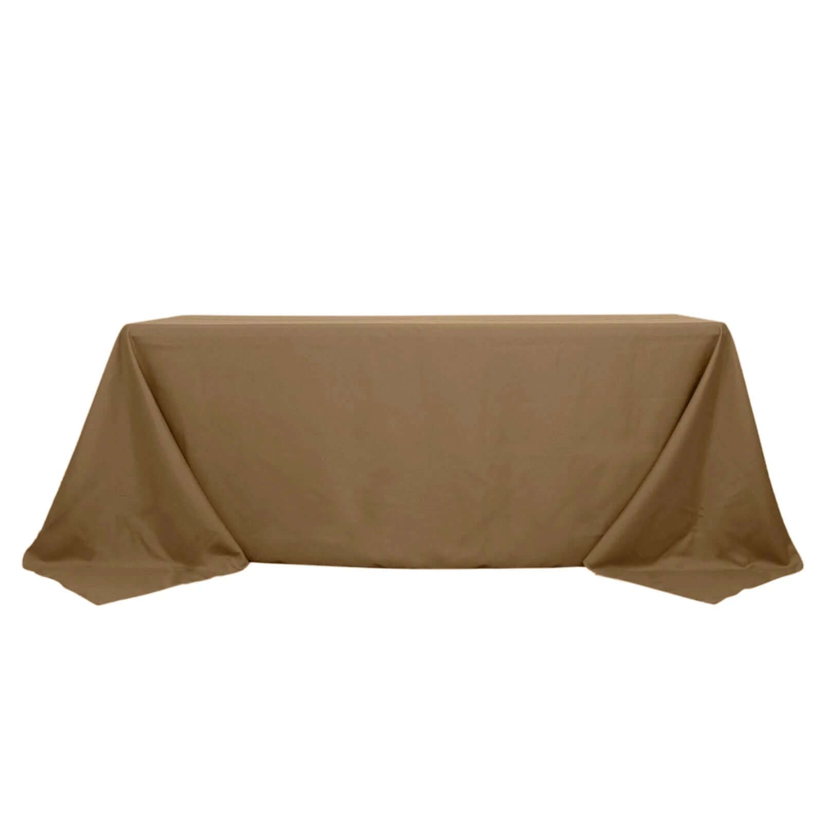 Get This Seamless, Wrinkle-Resistant 90x132 Polyester Rectangle Taupe Tablecloth Now!