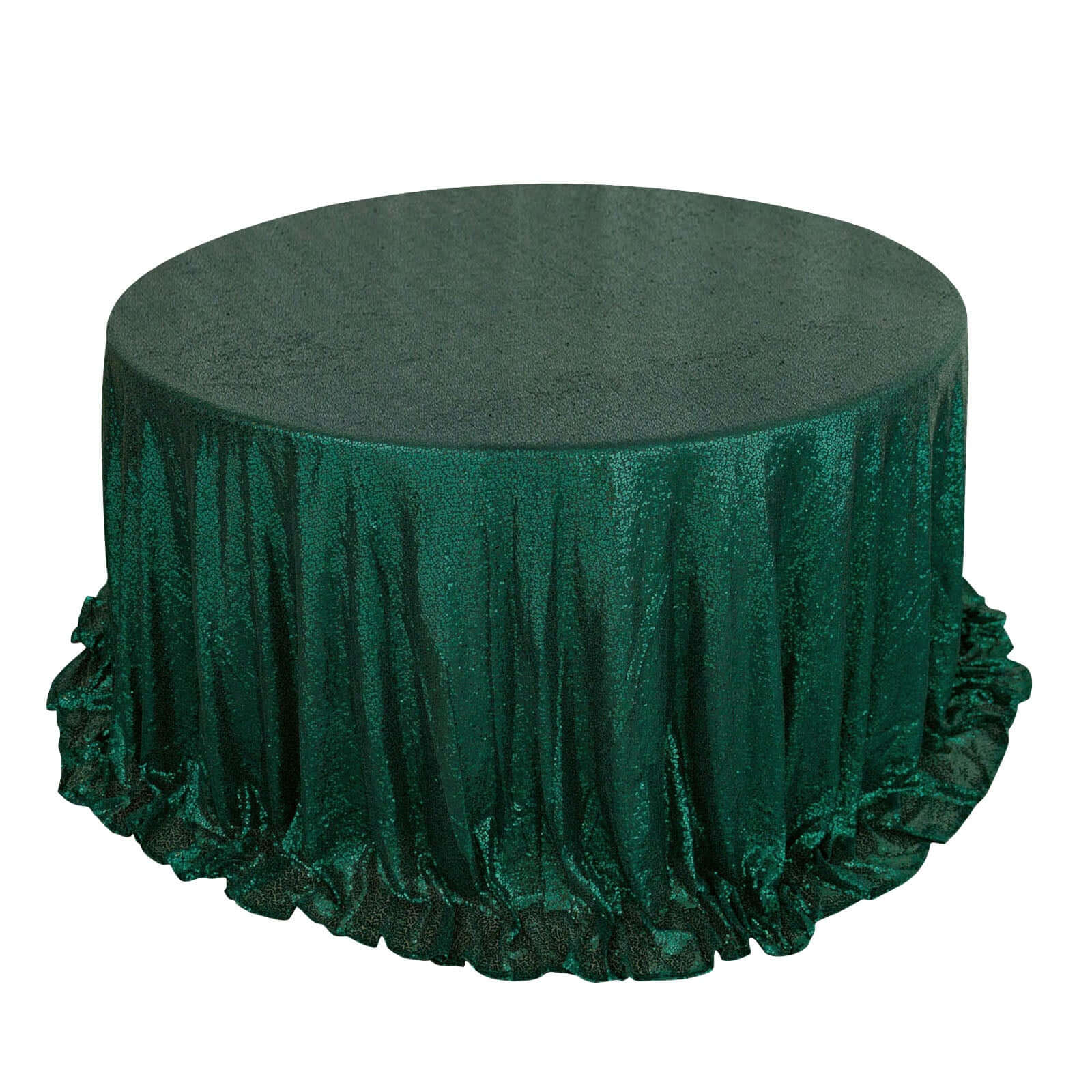 Hunter Emerald Green Seamless 132' Round Sequin Tablecloth - Dazzling Table Cover