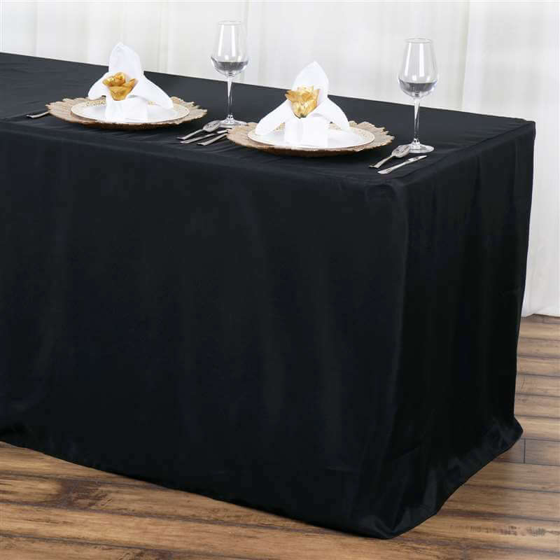 Black Fitted Polyester Rectangle Tablecloth (72x30) - Ideal for Events, Stain & Wrinkle Resistant