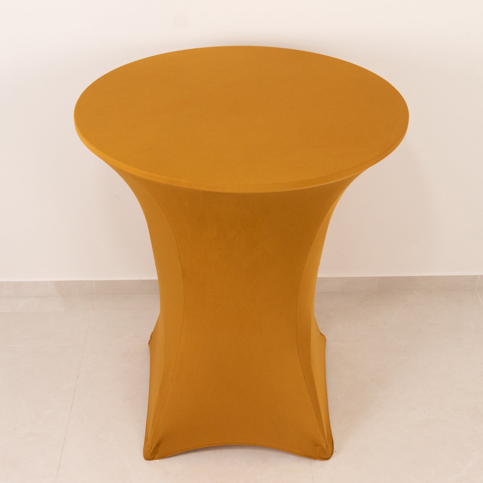 Stretchable Gold Spandex Cocktail Table Cover - Easy Maintenance for Events