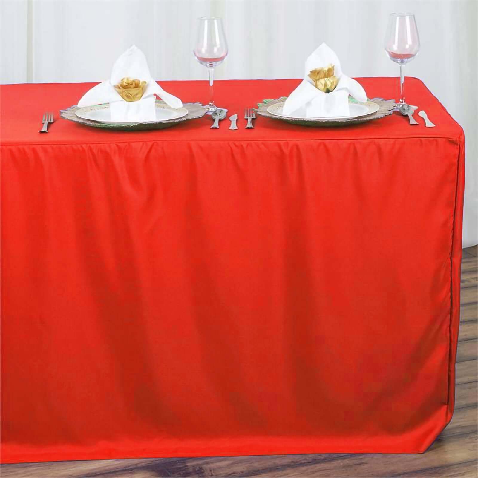 Red Durable & Easy - Care Fitted Polyester Tablecloth for 6FT Rectangular Tables