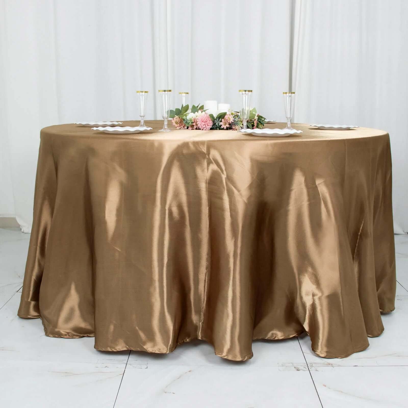 Stylish Seamless Satin Round Tablecloth in Taupe - 120 Inches for Special Events