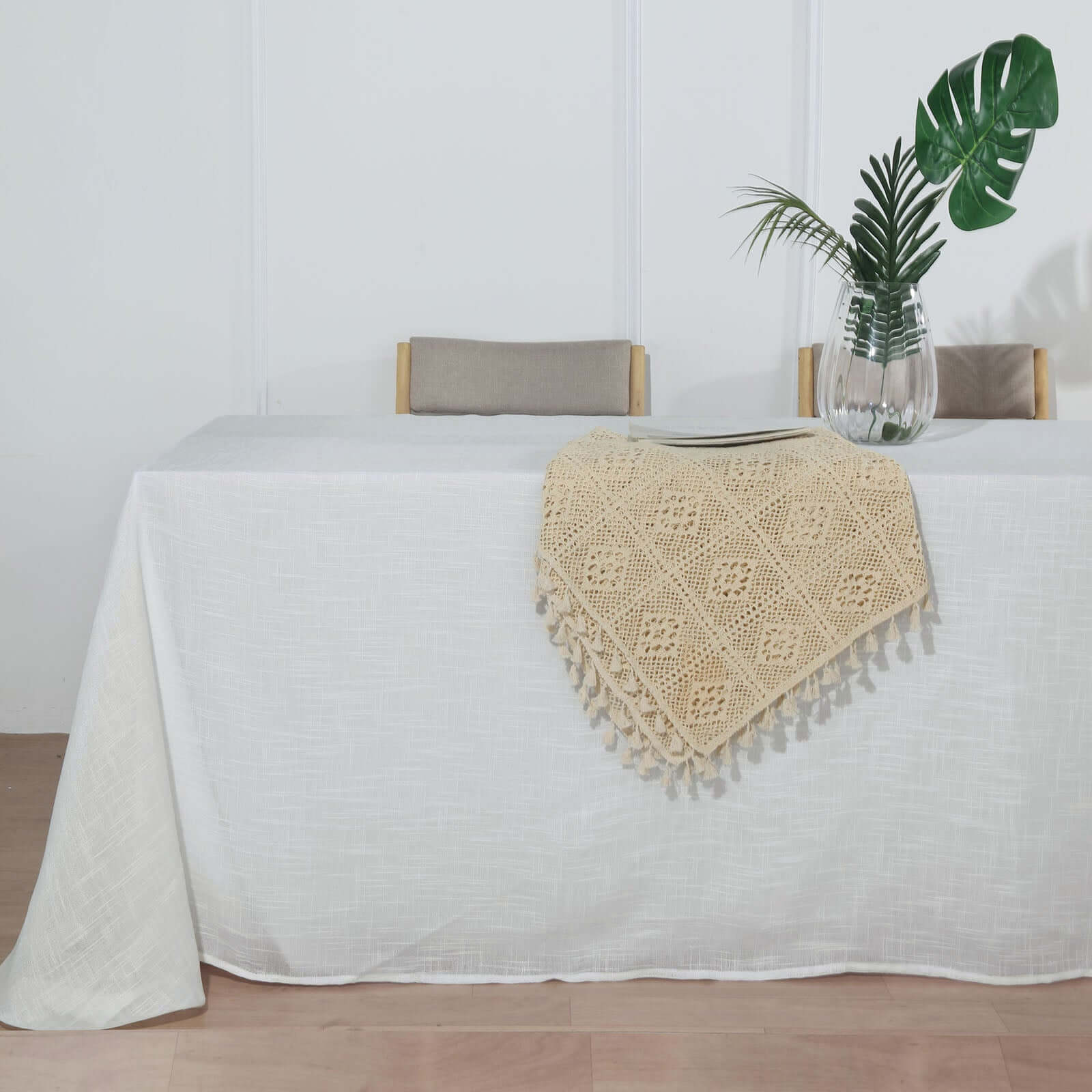 White Faux Linen 90x132 Rectangular Tablecloth - Ideal for Weddings & Special Events, Wrinkle-Resistant!