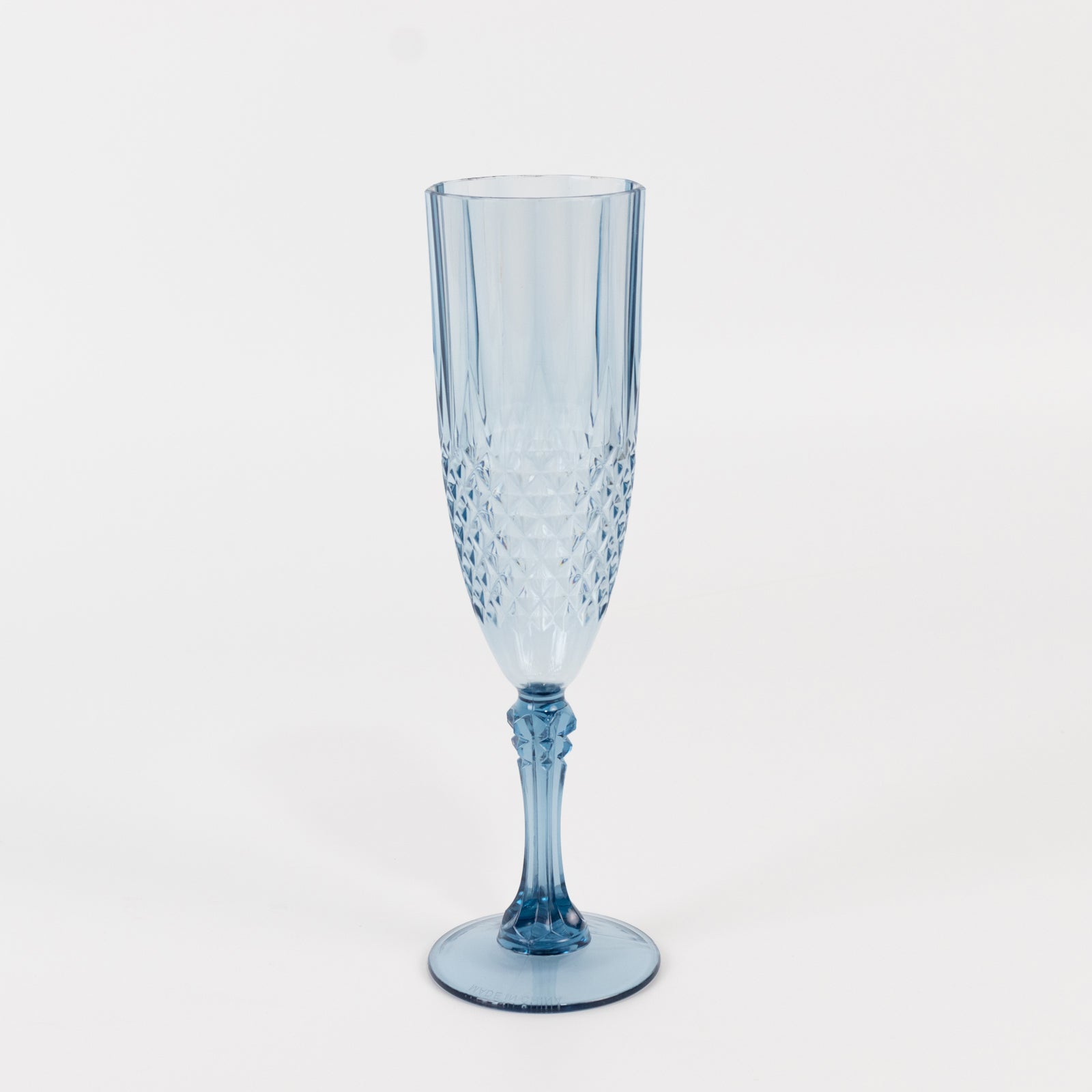 8oz Reusable Dusty Blue Plastic Wedding Toast Flutes with Crystal Cut Style - 6 Pack