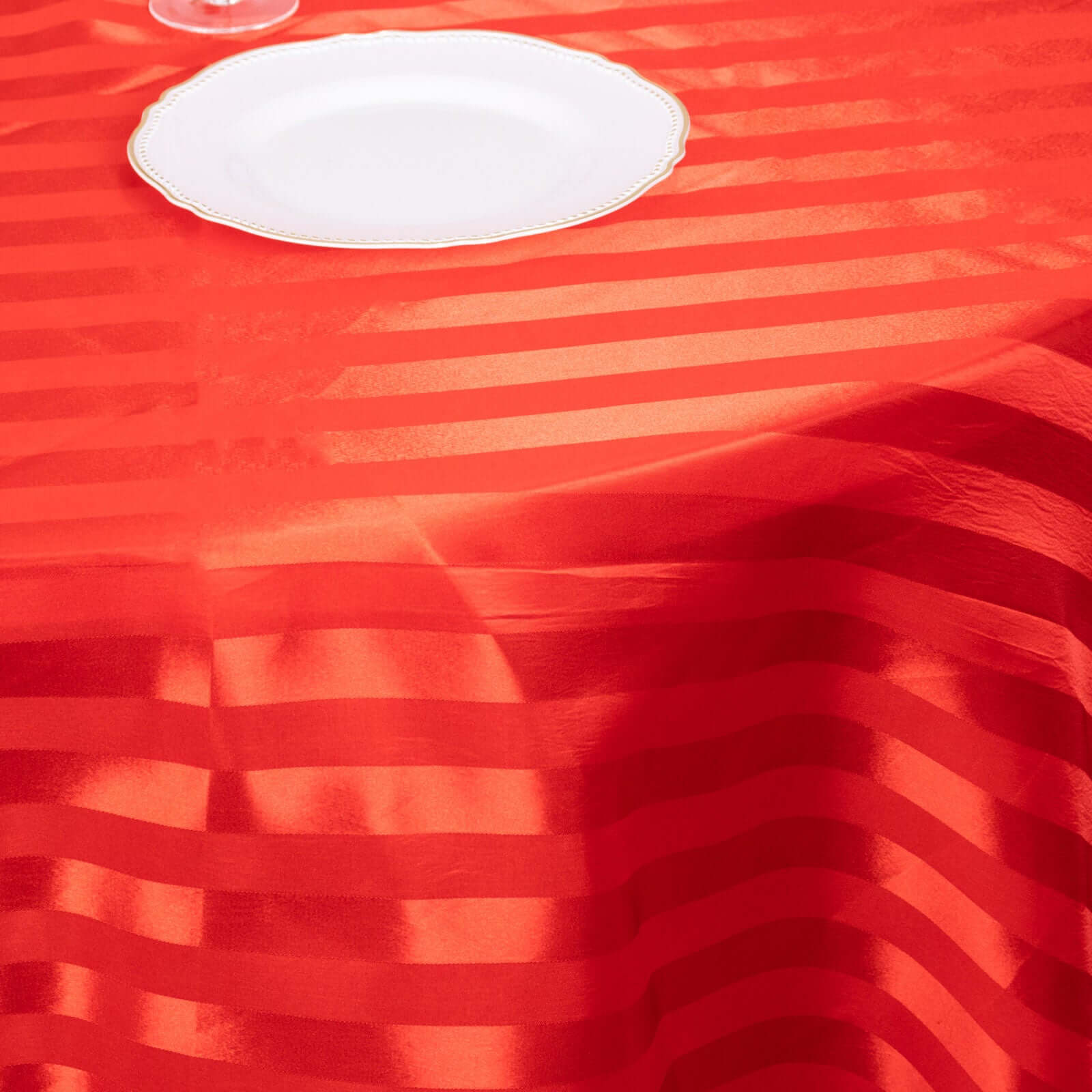 Red Silky Satin 120-Inch Round Striped Seamless Tablecloth