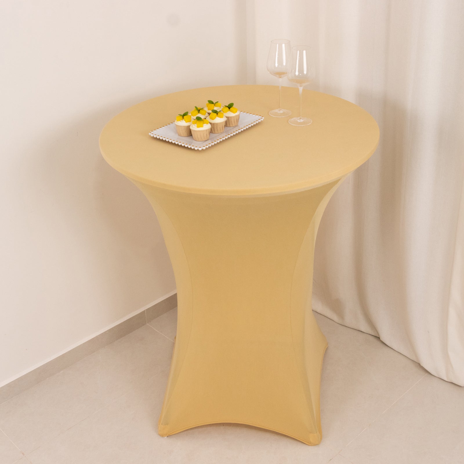 Stretchable Champagne Spandex Cocktail Table Cover for 33 - 36 Inch Tables