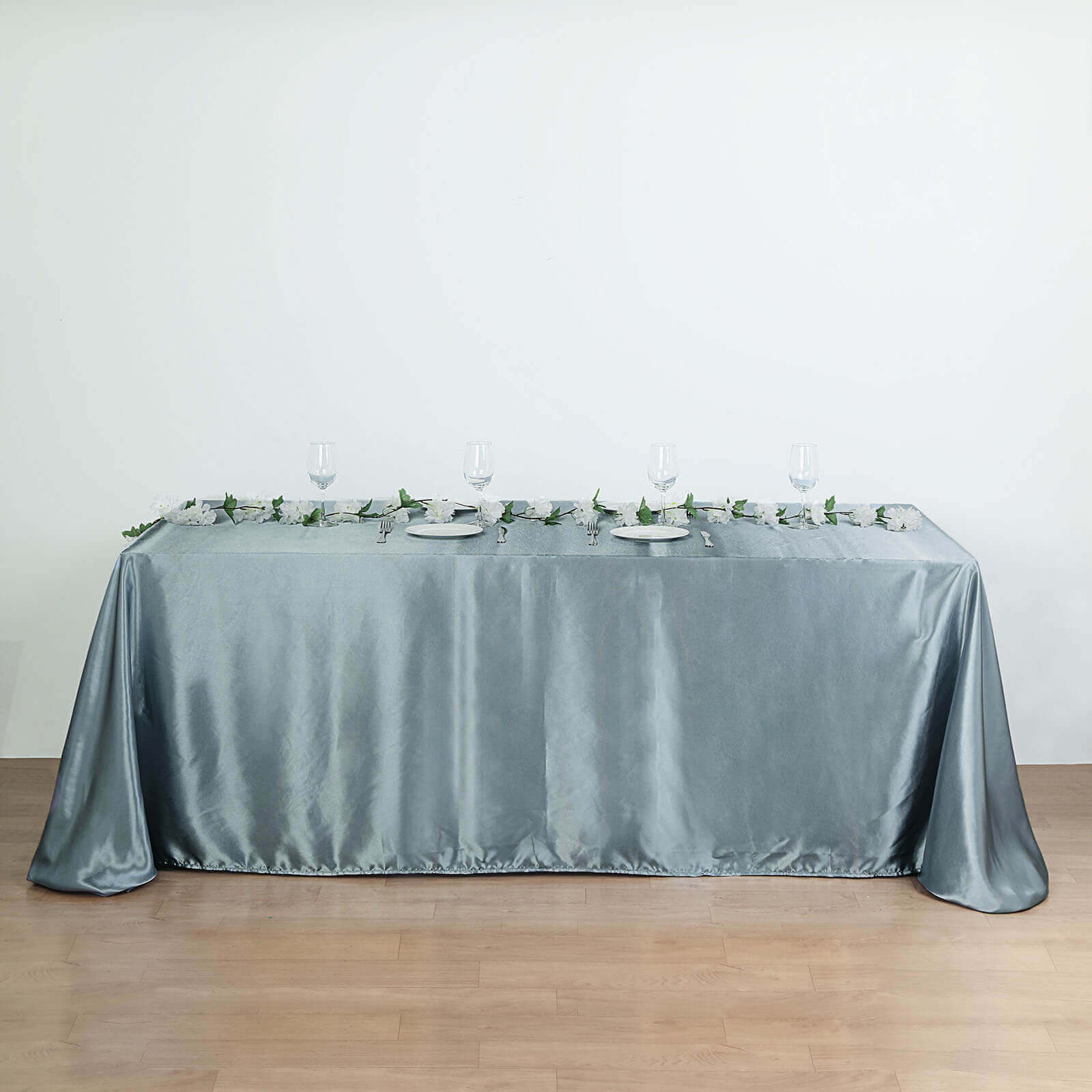 Hot Sale! Seamless Dusty Blue Satin Rectangular 90x132 Tablecloth for Various Events