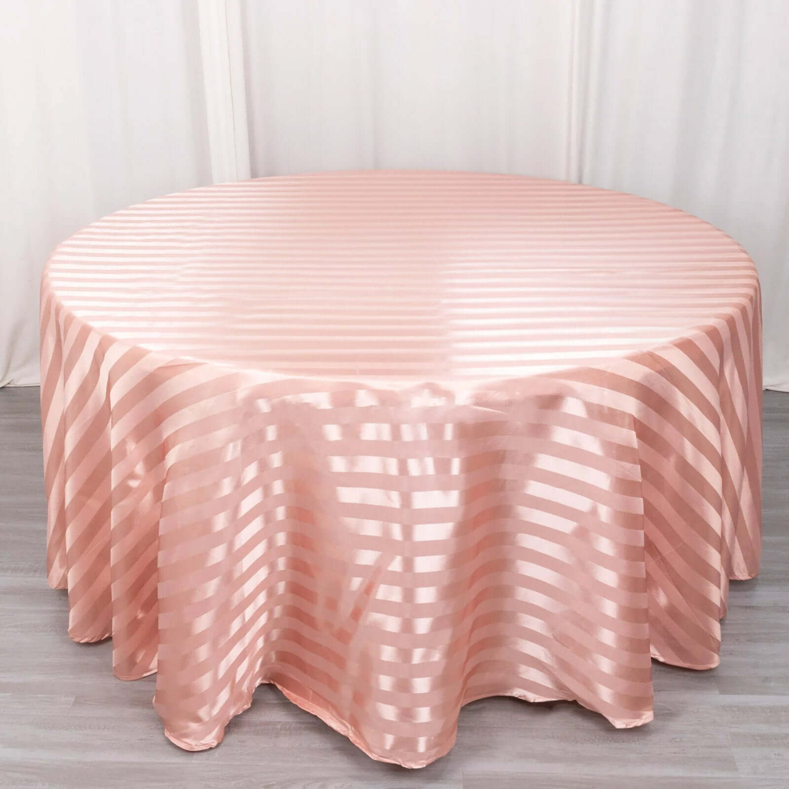 Hot Deal! Silky Seamless Dusty Rose Satin Round Tablecloth with Glossy Stripes, 120' Dia.