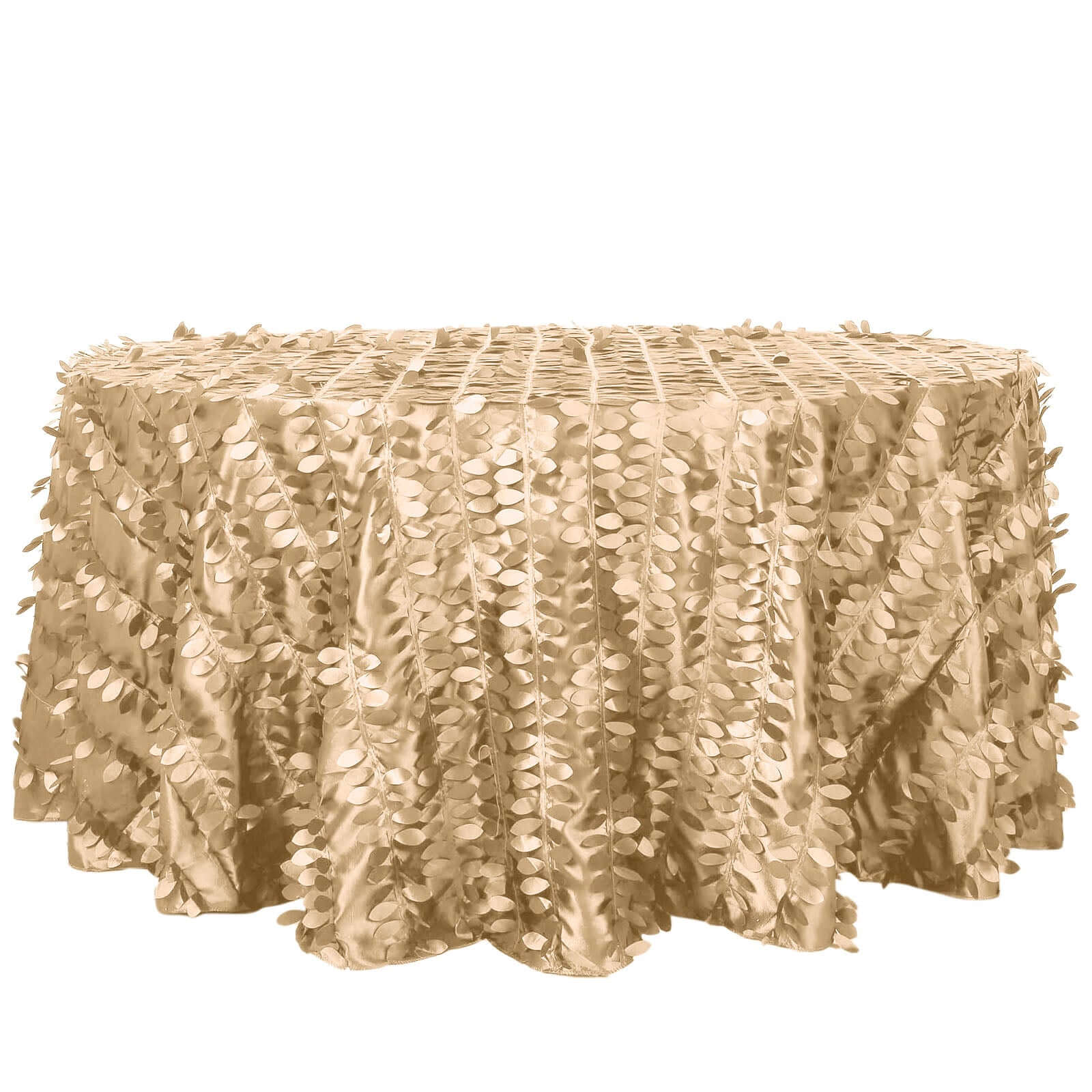 Taffeta 120 Round Tablecloth Champagne | 3D Leaf Petal Design Seamless Table Cover