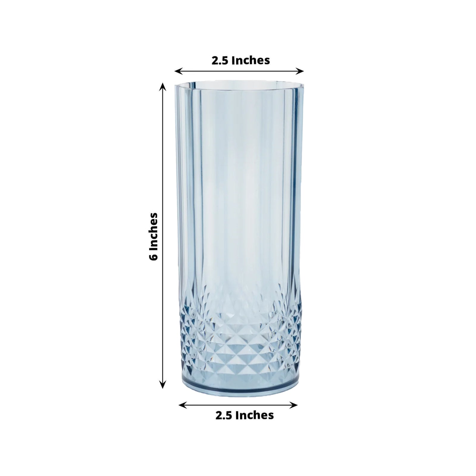 6-Pack Shatterproof 14oz Dusty Blue Plastic Cocktail Tumblers - Crystal Cut Style