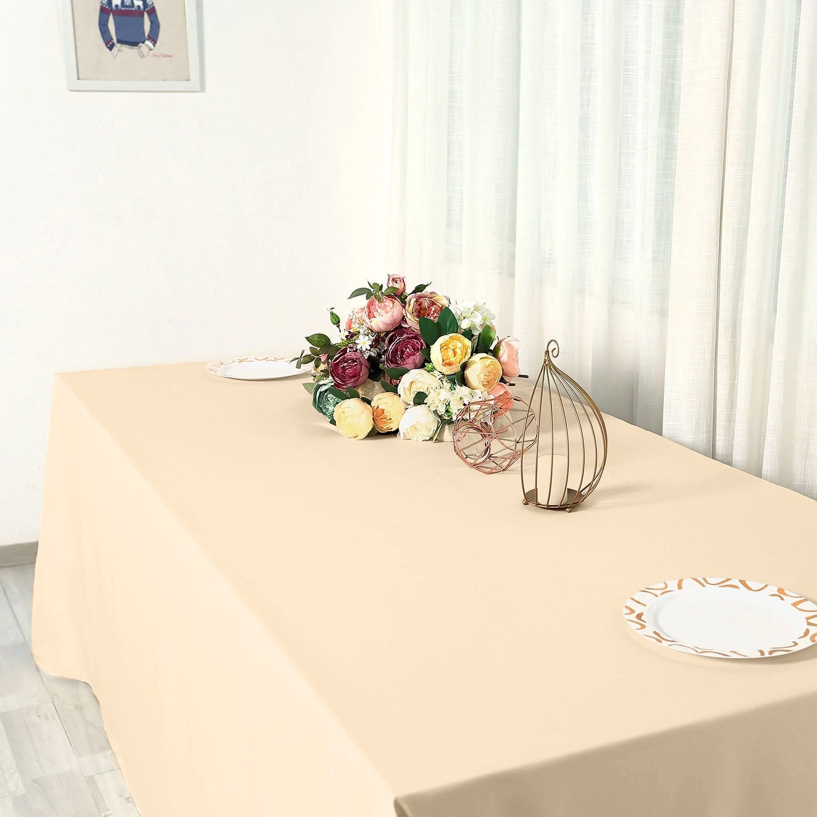 Beige Seamless Wrinkle-Resistant Polyester Rectangle Tablecloth 90x156 - Great Value!