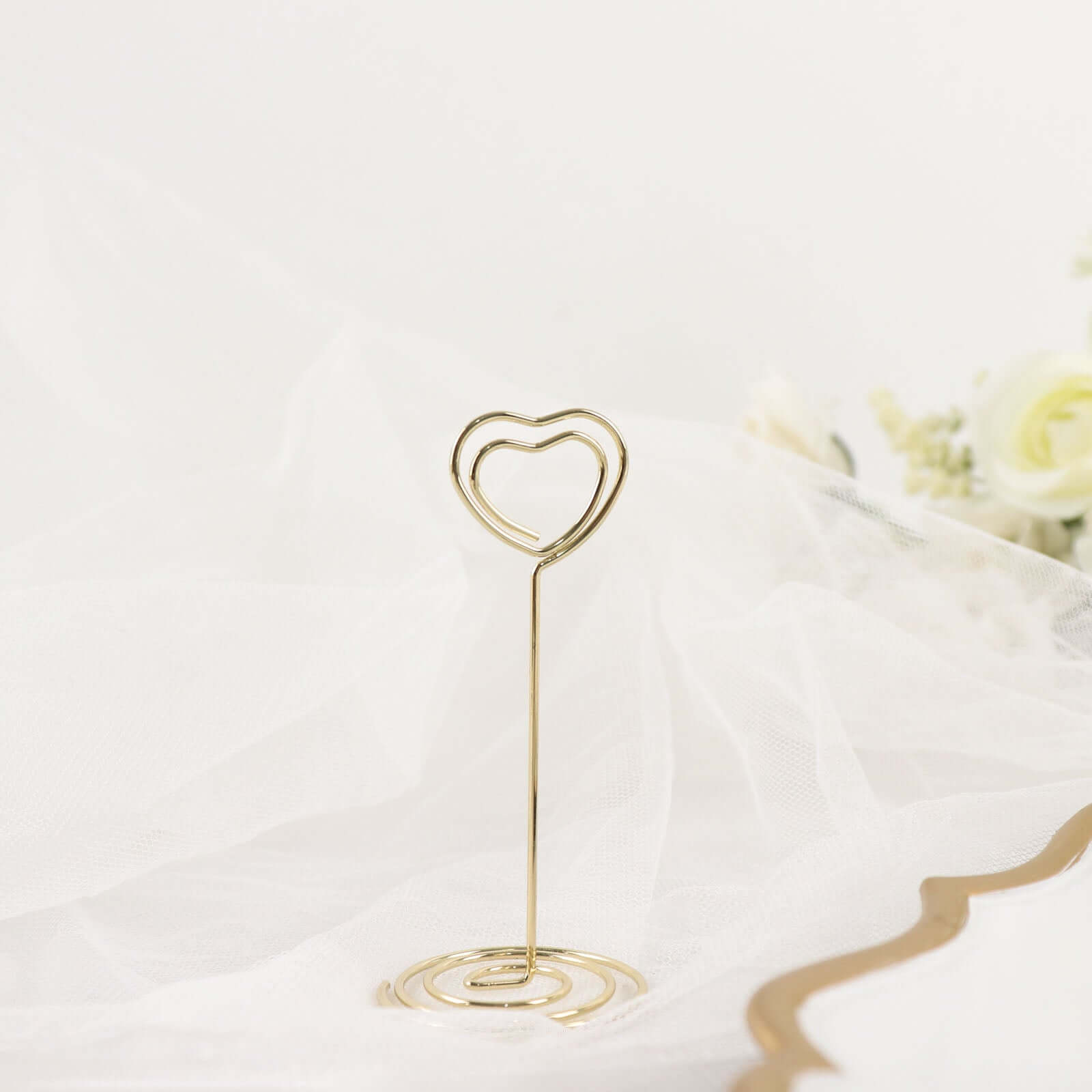 10-Pack Gold Metal Heart Design Card Holders - Ideal for Wedding Table Numbers and Menu Clips
