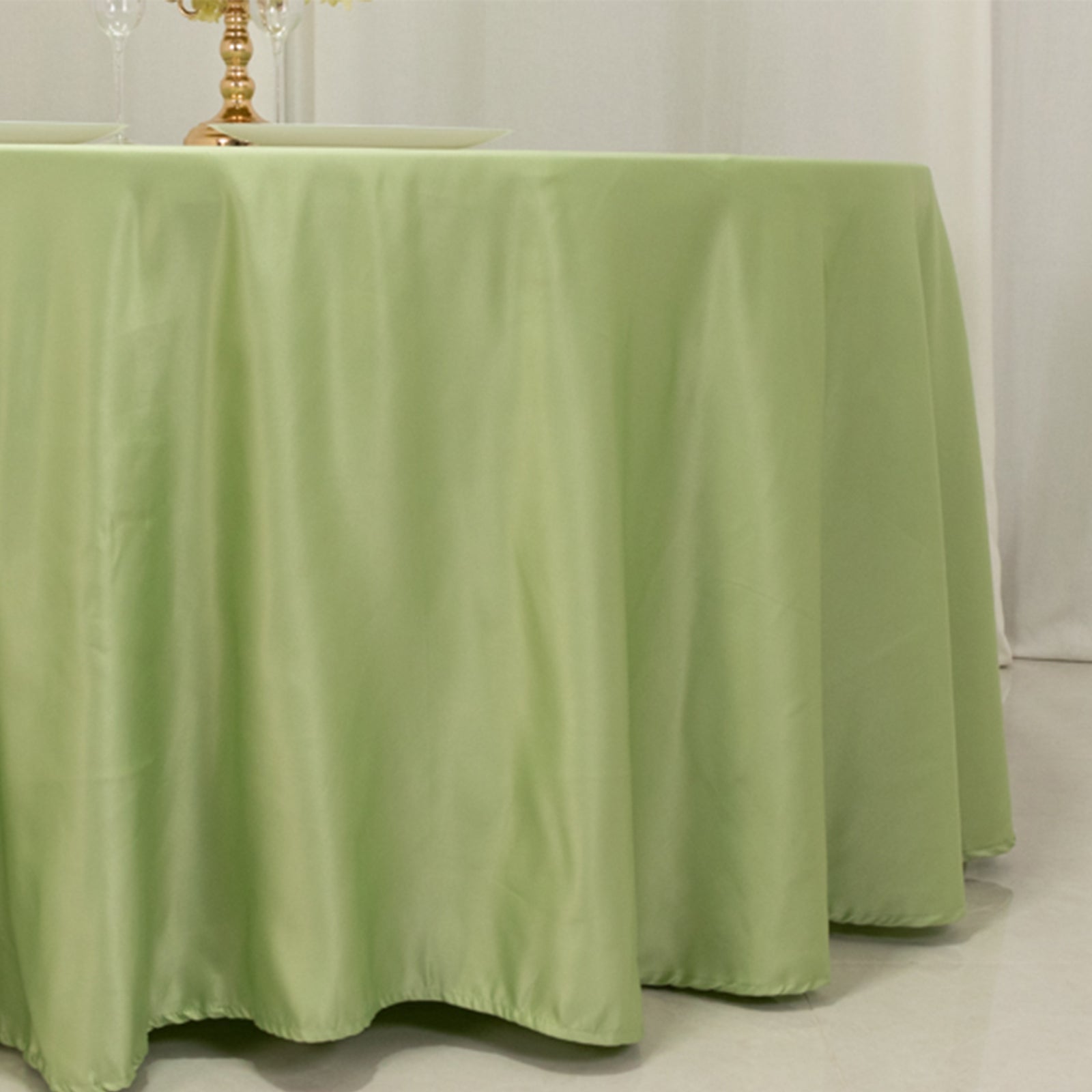 Sage Green Lamour Satin Seamless 120" Round Tablecloth with Soft Sheen