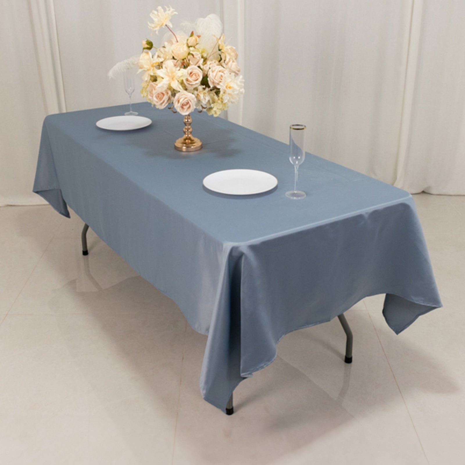 Hot Deal! Durable & Silky Lamour Satin Rectangle Tablecloth in Dusty Blue (60x102)