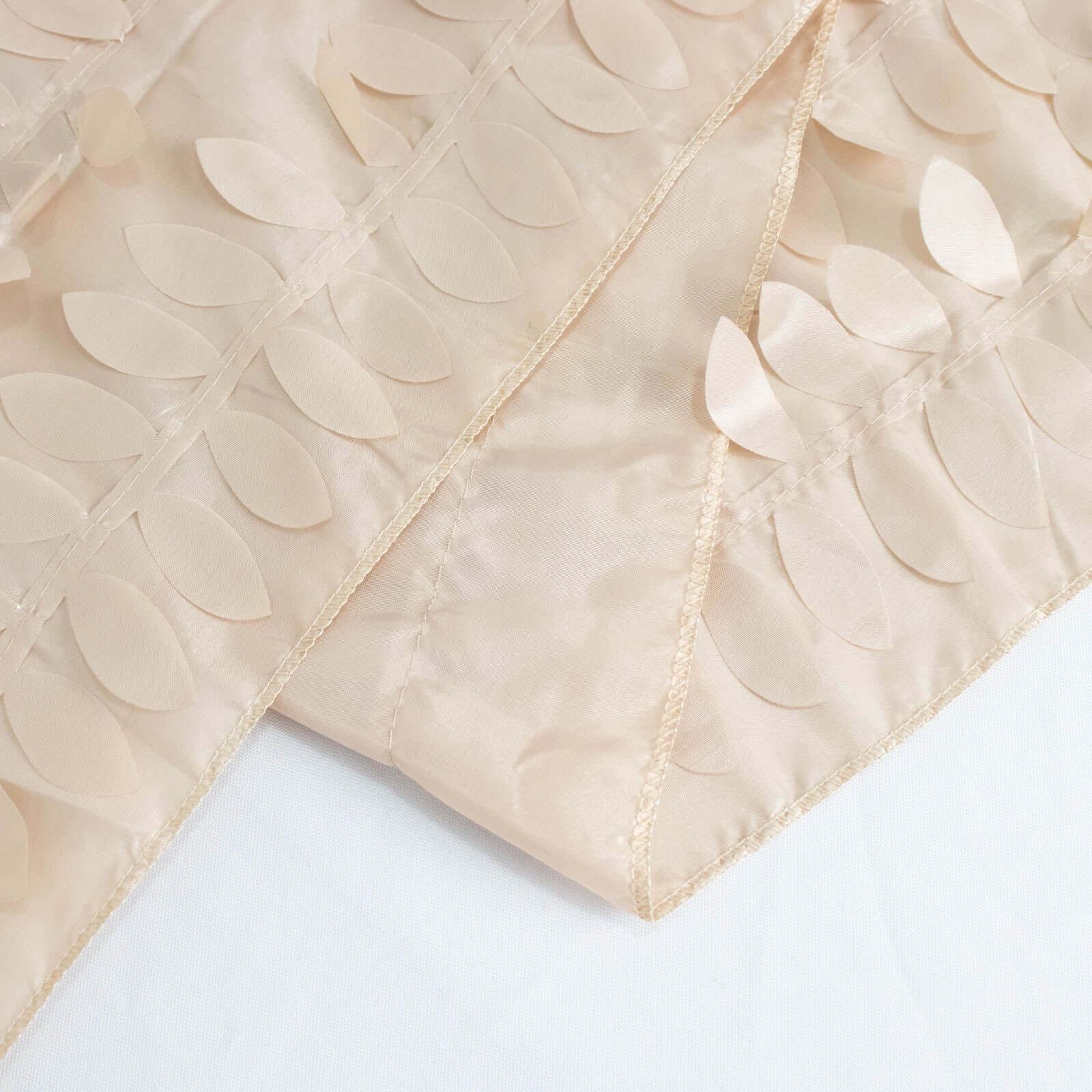 Exclusive Beige 132-Inch Round Taffeta Tablecloth with 3D Leaf Petal Design