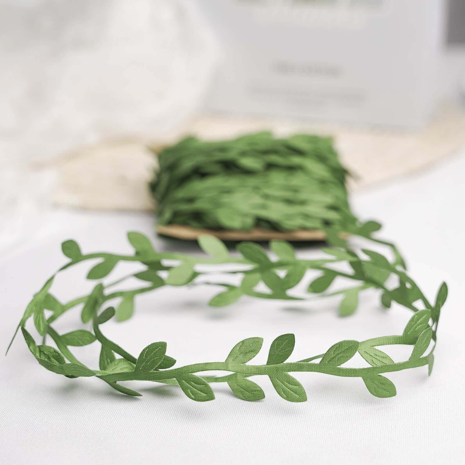 67FT Olive Green Artificial Vines Leaf Ribbon Trim - Ideal for DIY Party & Wedding Home Decor