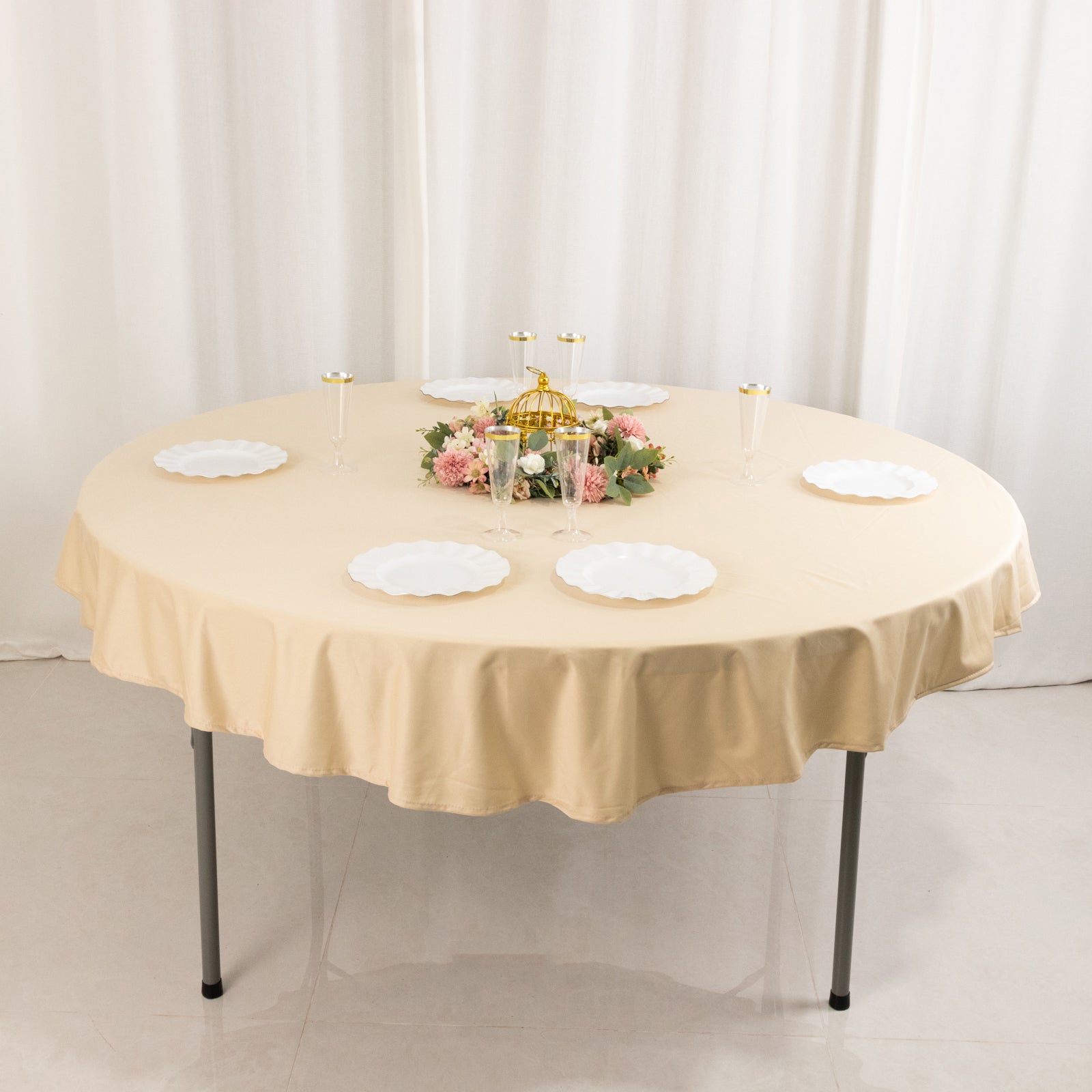 Premium Beige 70' Round Scuba Tablecloth - Wrinkle & Stain Free