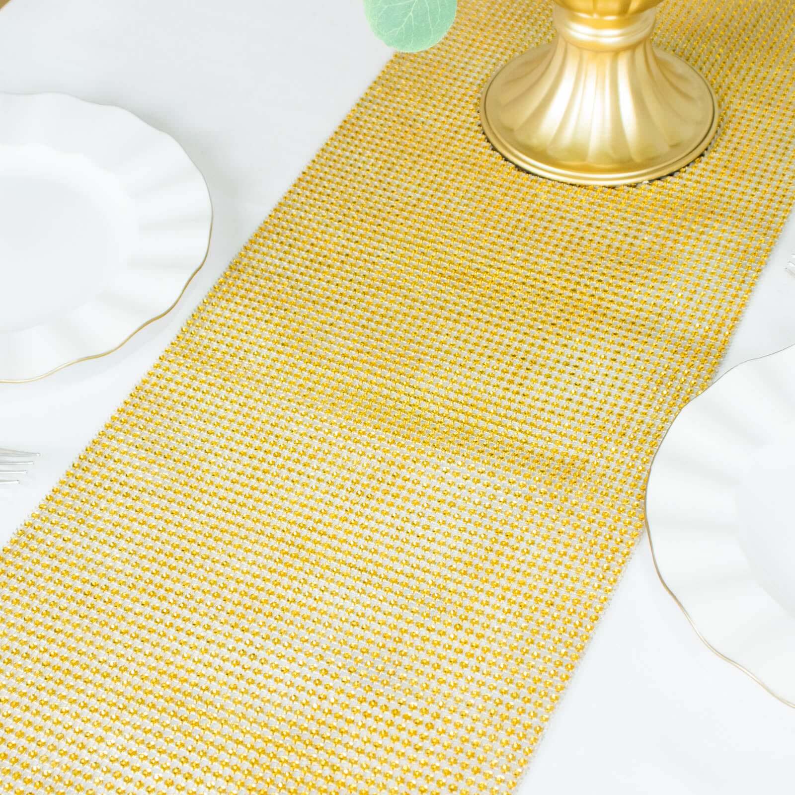 Hot Sale! 10x108 Gold Plastic Table Runner with Luxurious Diamond Mesh Shine