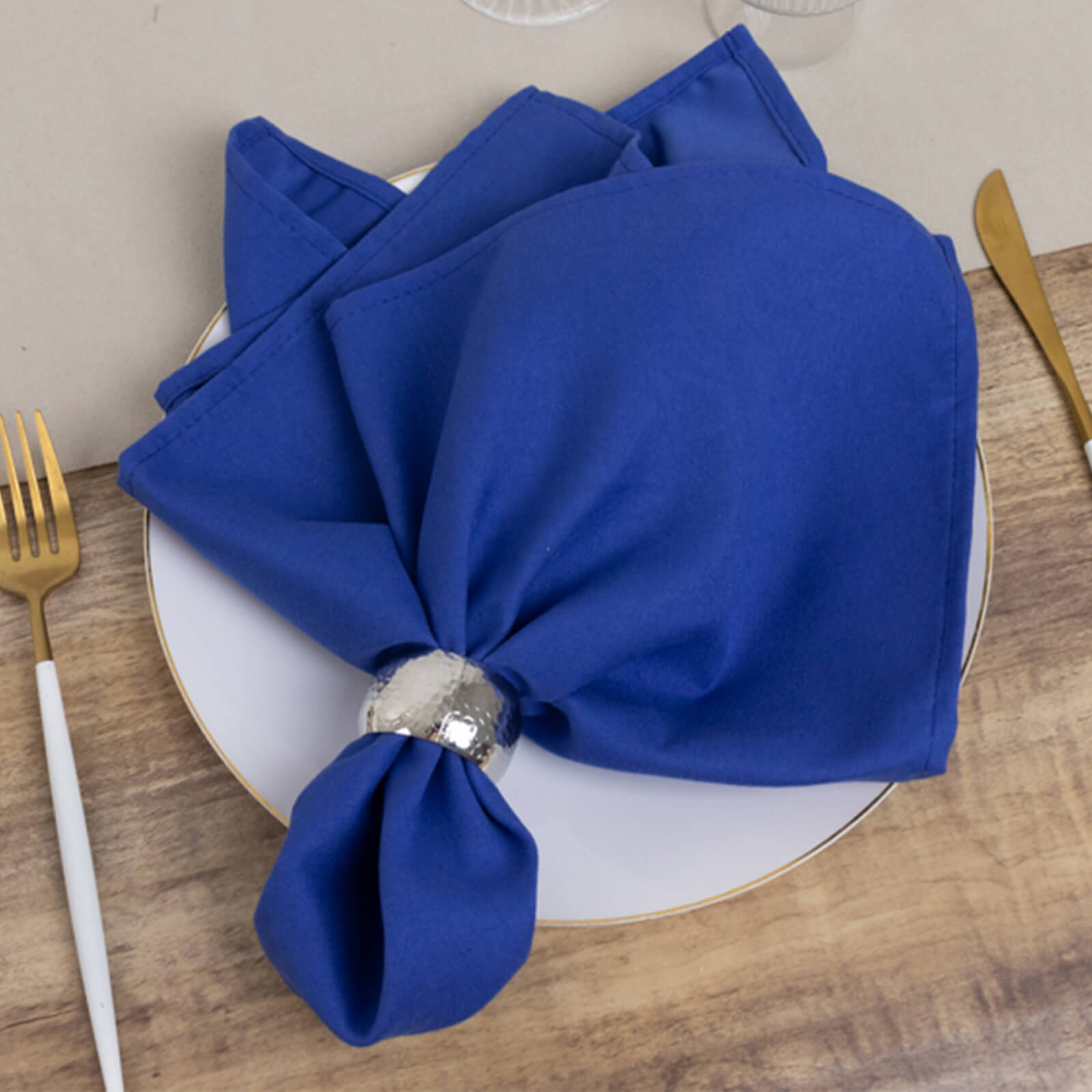 Great Deal! 5-Piece Set of 20x20 Royal Blue Cotton Blend Dinner Napkins - Wrinkle-Free and Washable