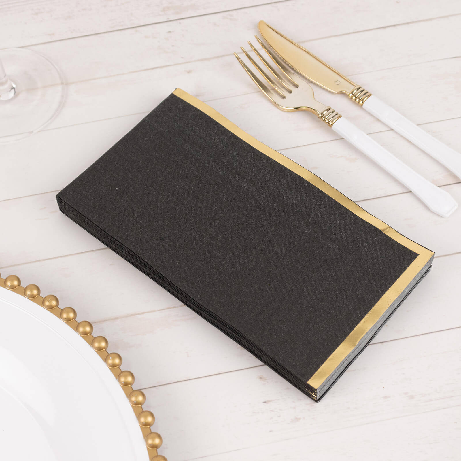 Hot! 50-Pack 2-Ply Black Paper Dinner Napkins with Gold Foil Edge - Ideal for Parties