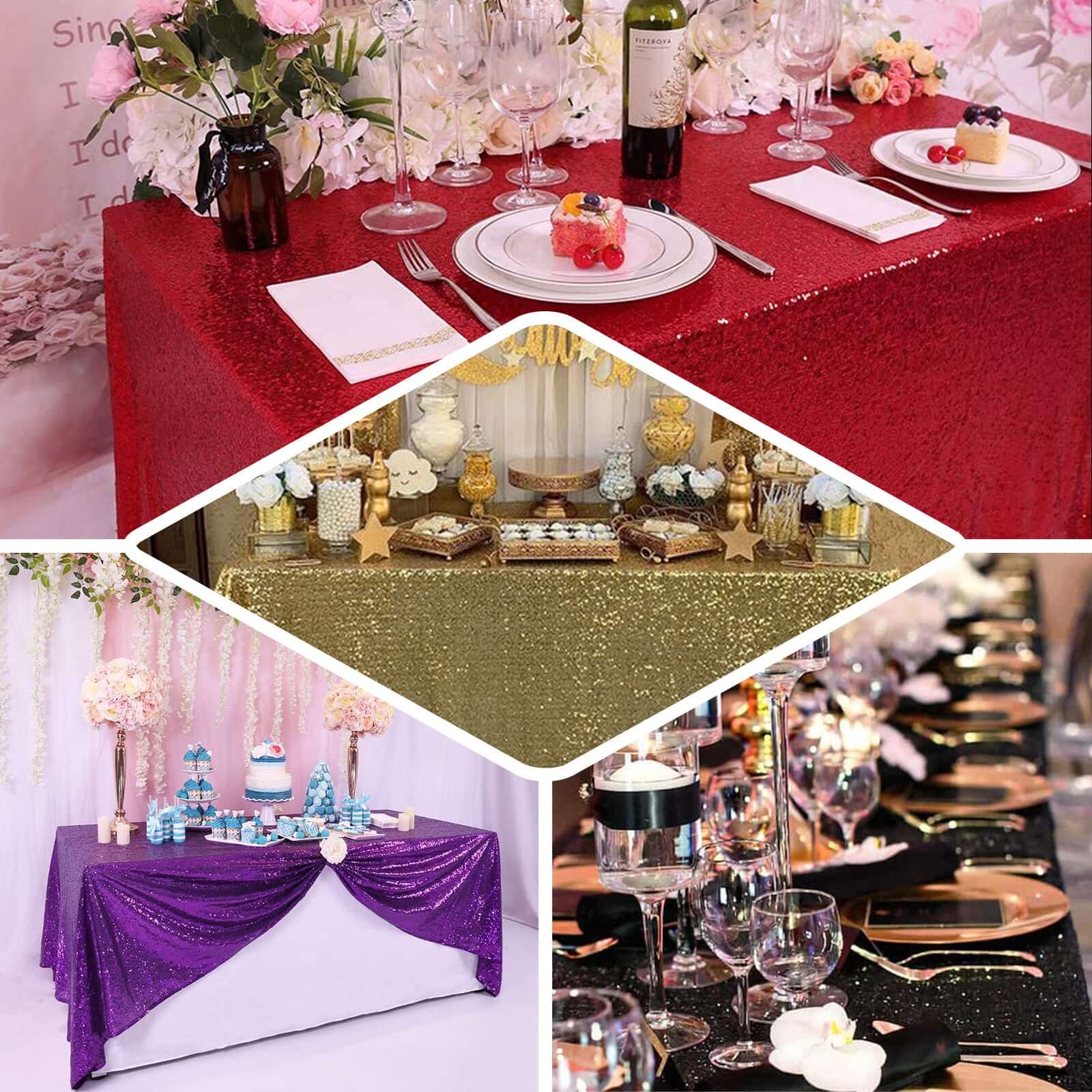 Rose Gold Glittering Sequin Rectangle Tablecloth, 60x126 Size