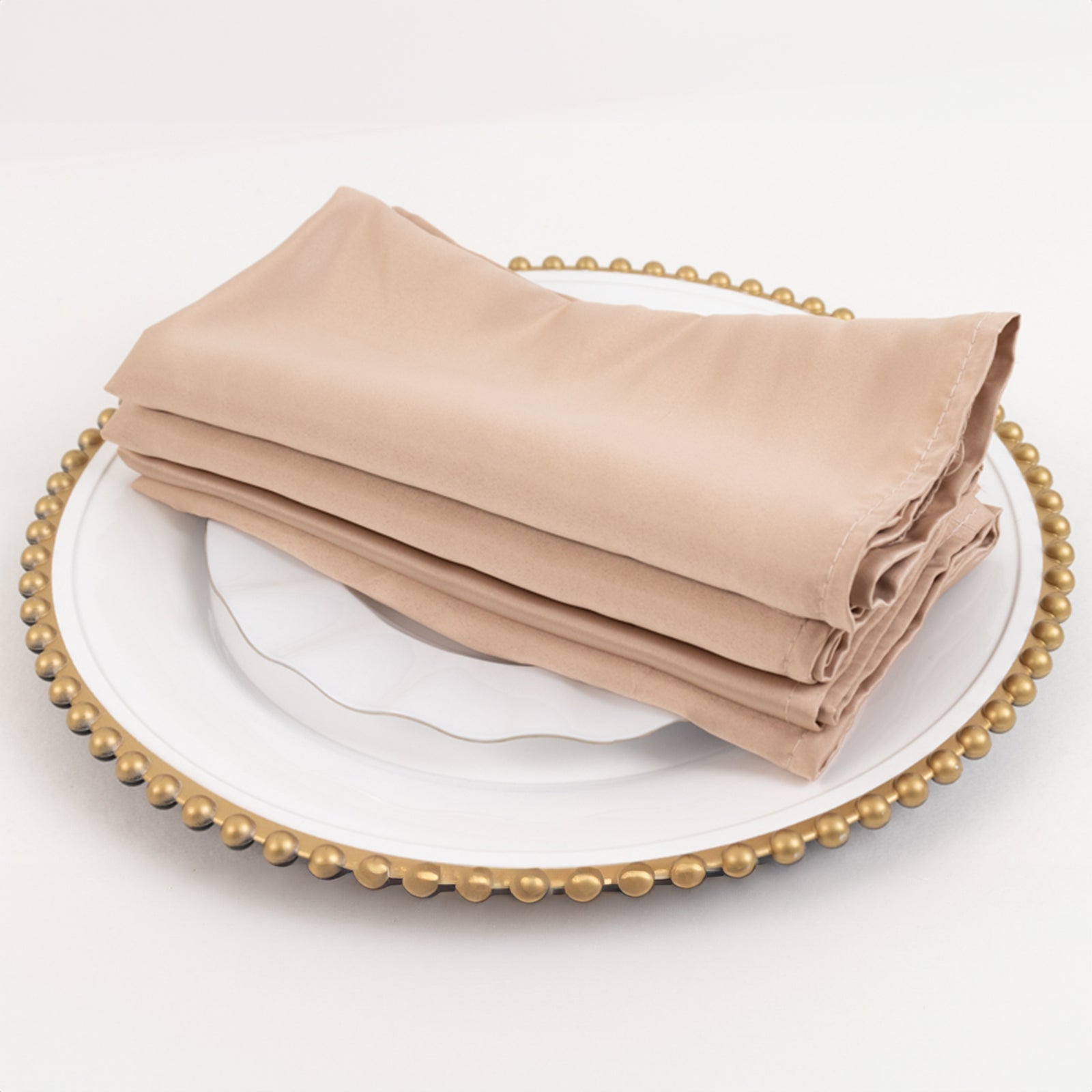 5-Pack Nude Lamour Satin 20x20 Dinner Napkins with Soft Matte Finish - Great Value!