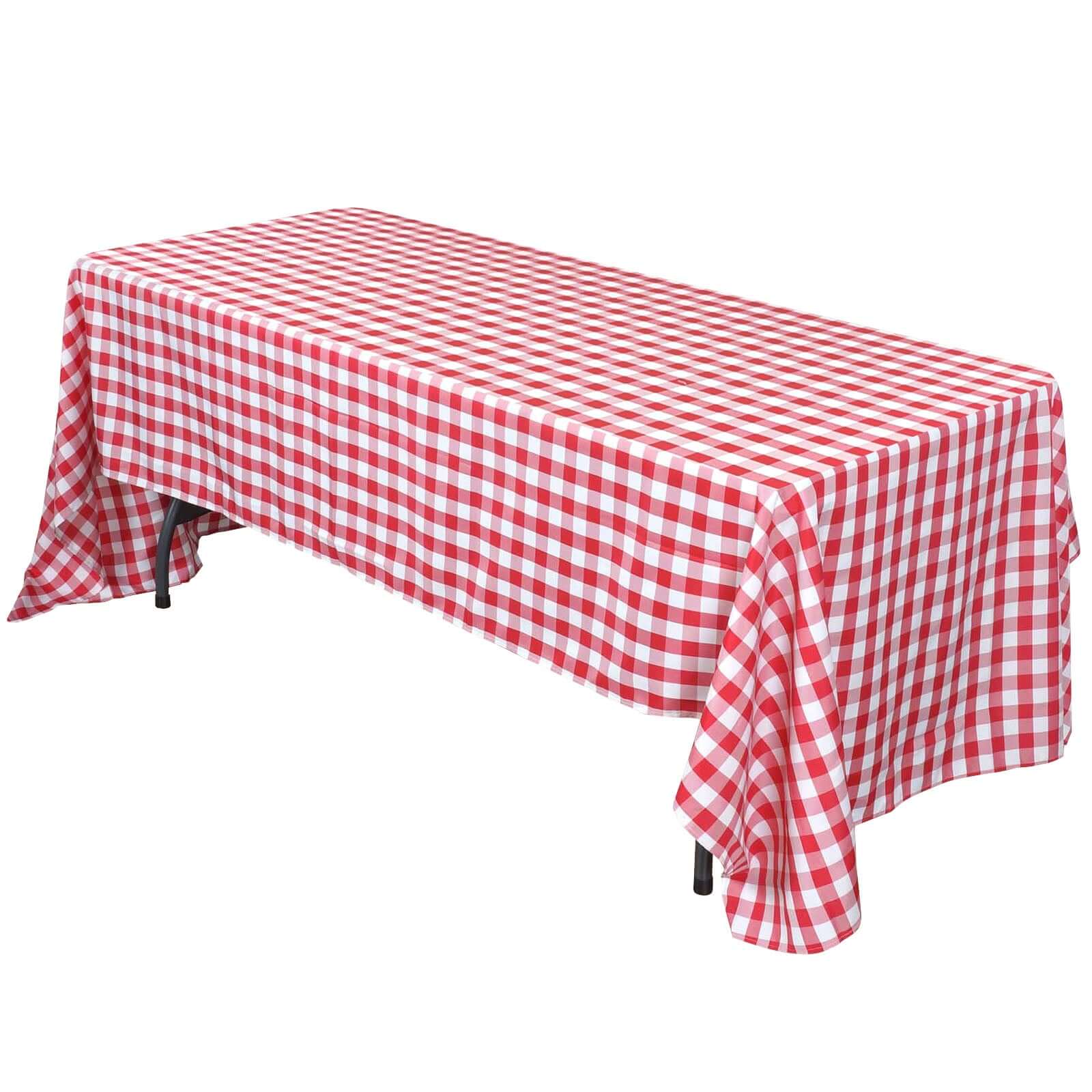 Hot! White/Red Checkered Buffalo Plaid Polyester 60x102 Rectangle Tablecloth