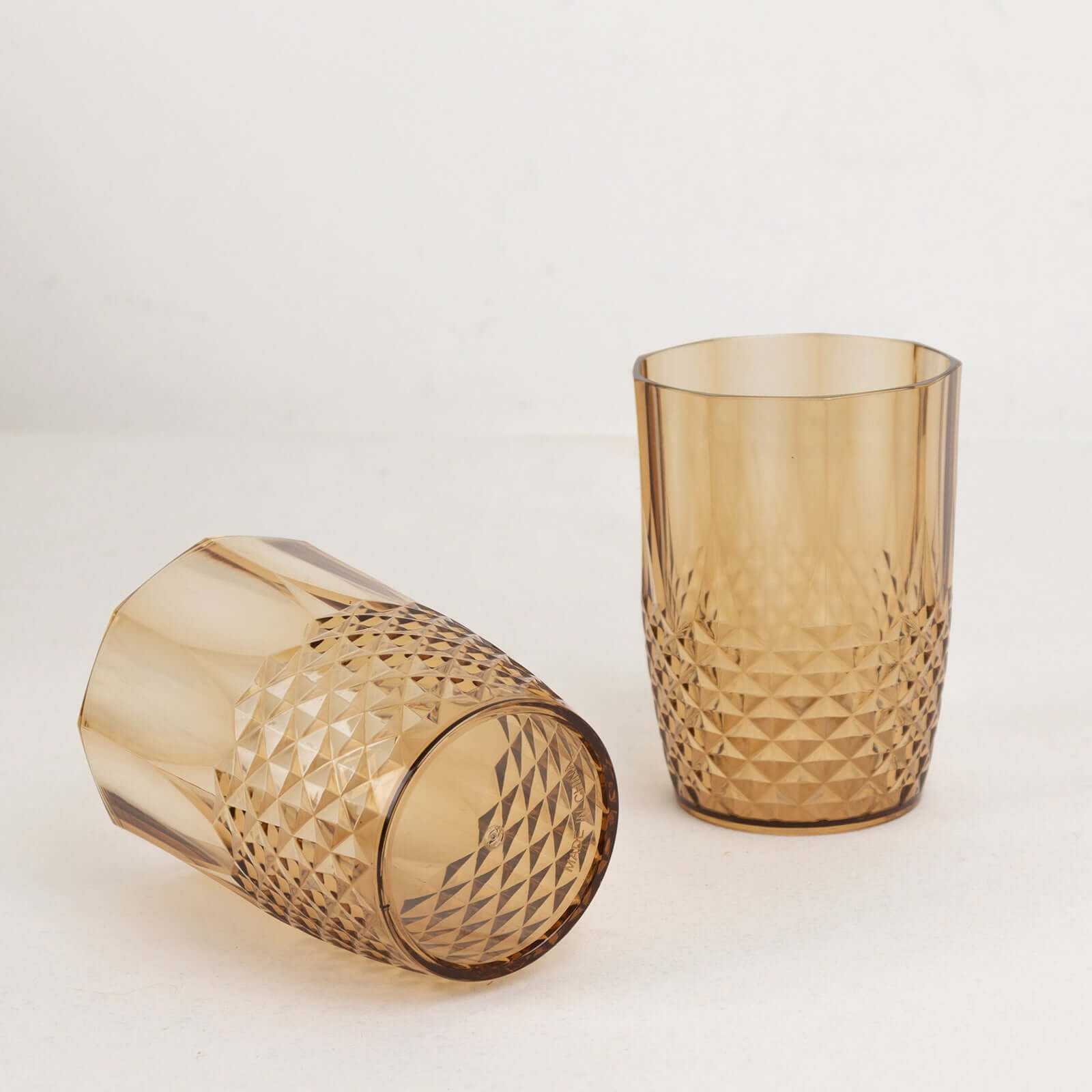 Hot Deal! 6-Pack Reusable 16oz Amber Gold Plastic Tumblers with Crystal Cut Style