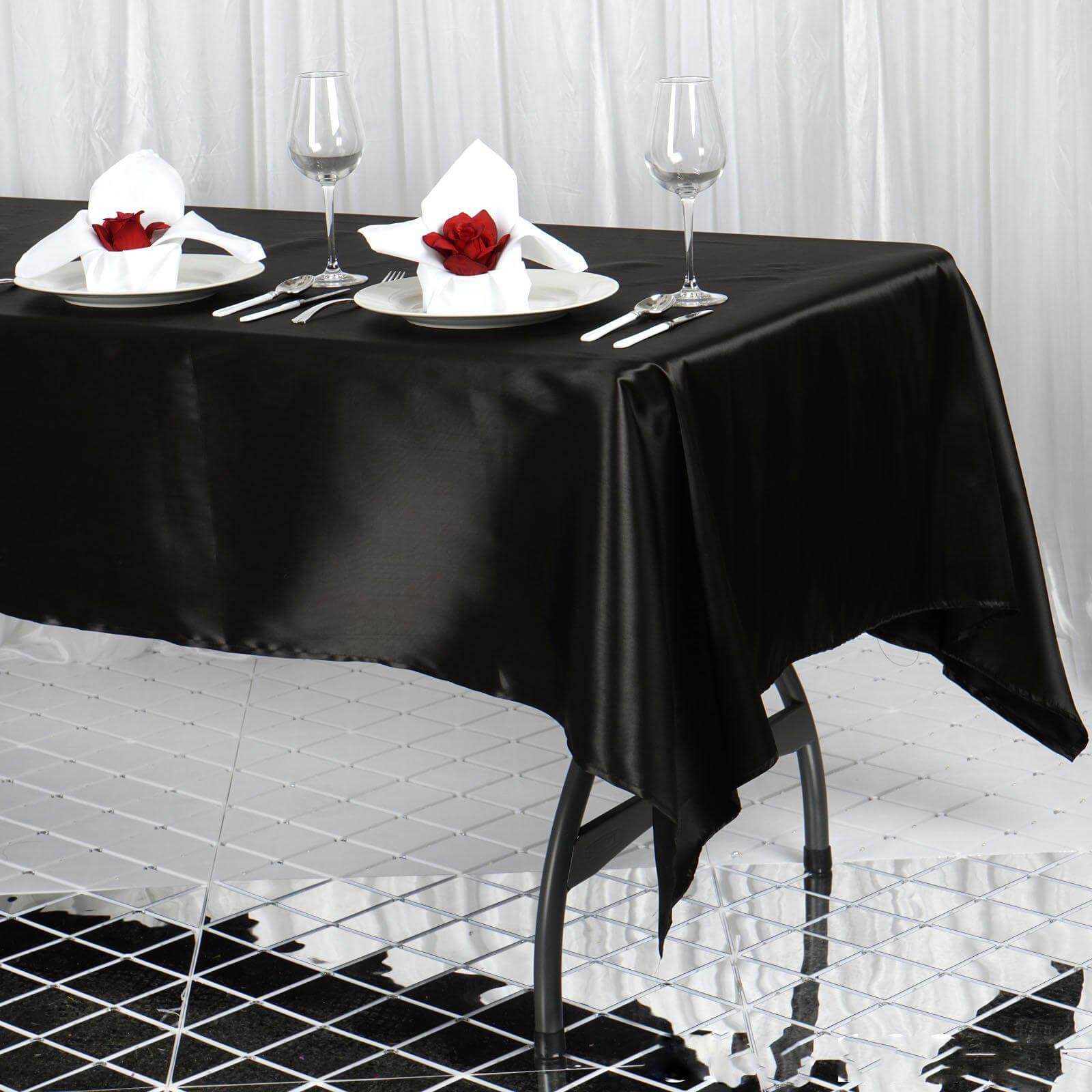 Black Satin 60x102 Rectangular Tablecloth - Smooth & Lustrous