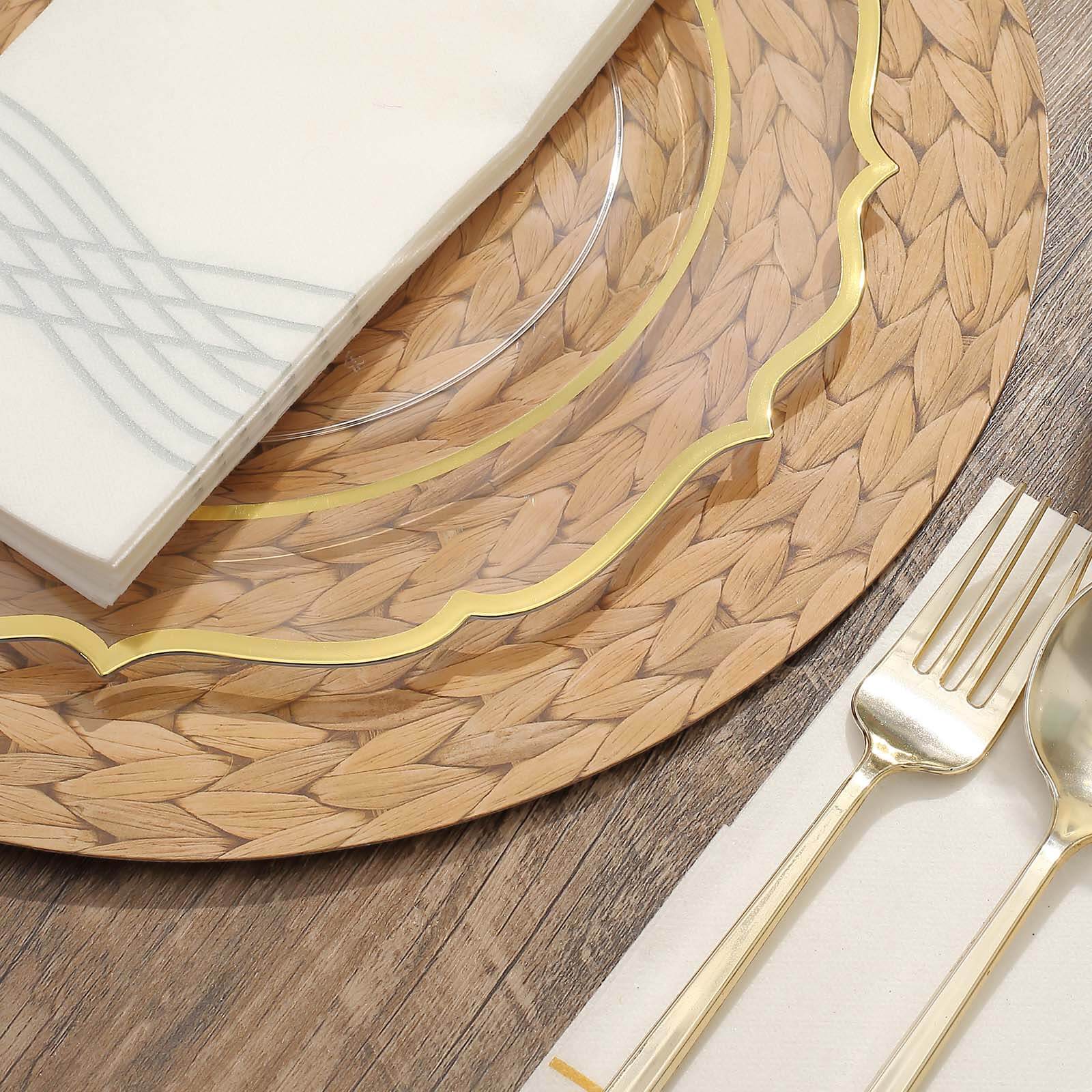 Amazing 6-Pack Disposable Round Cardboard Table Placemats with Woven Rattan Print, 13" Diameter for Rustic Events
