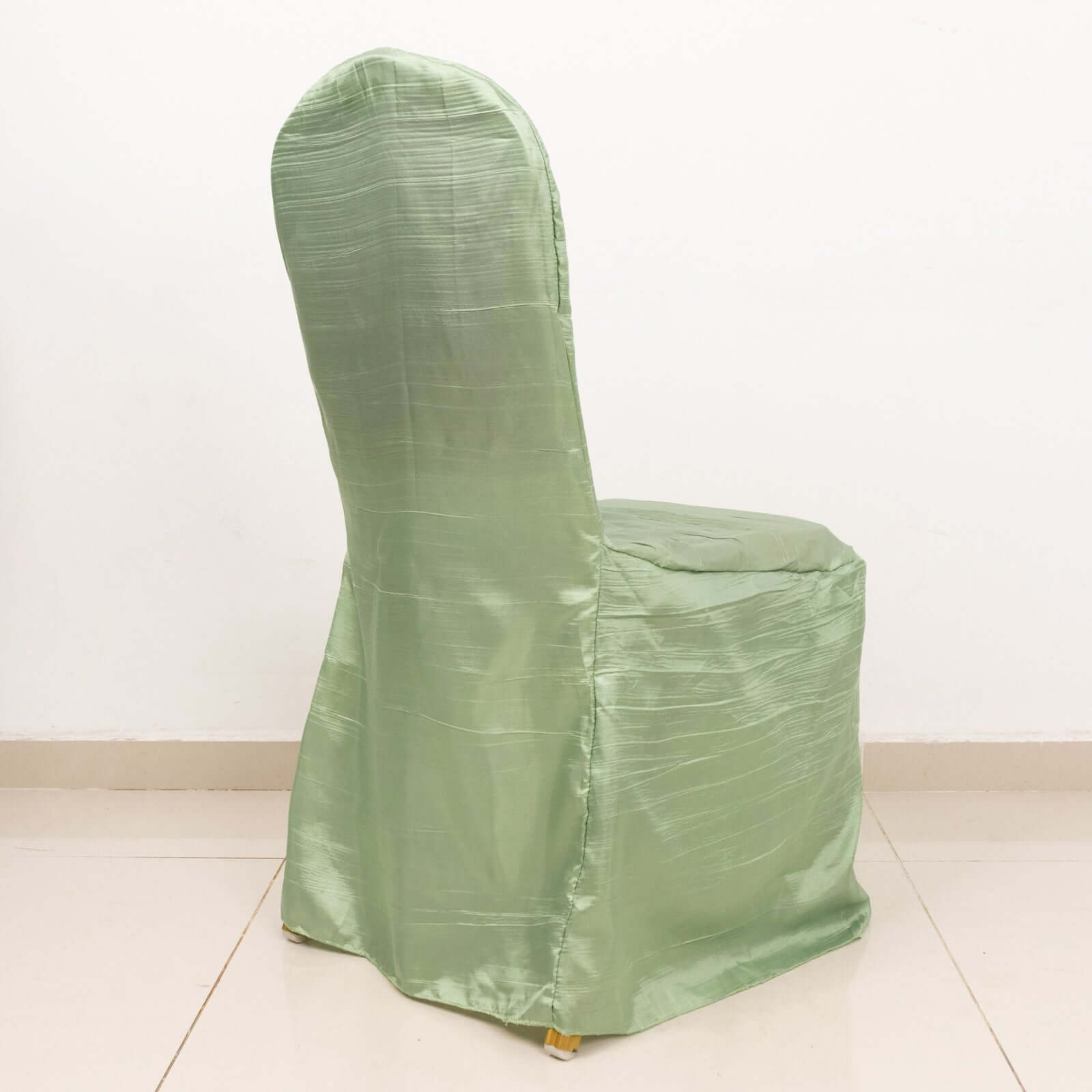 Reusable Sage Green Crinkle Crushed Taffeta Slipcover for Banquet Chairs