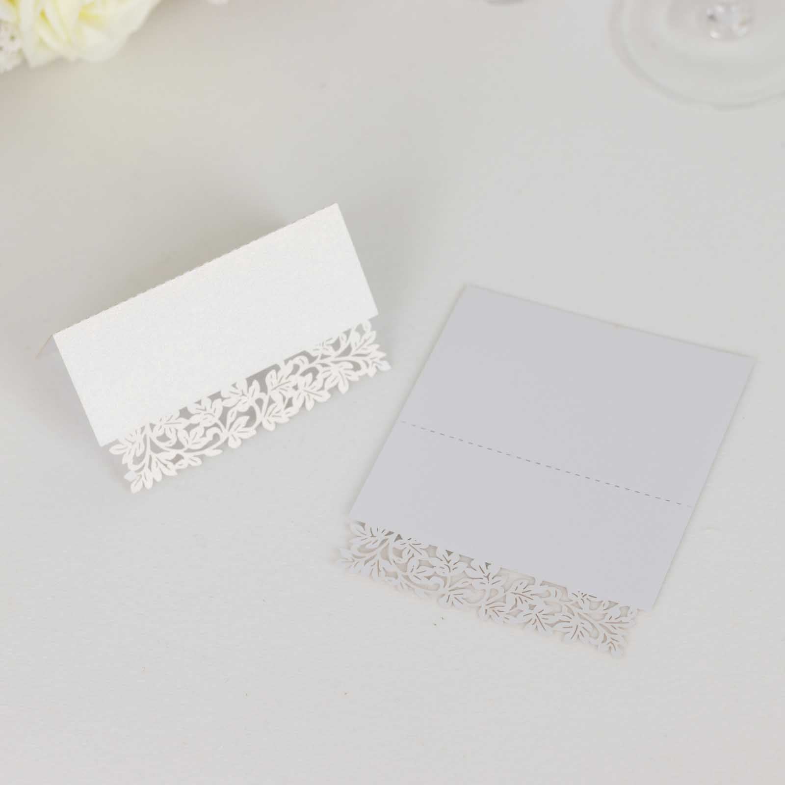 Hot Deal! 50-Pack Printable White Wedding Place Cards with Laser-Cut Leaf Vine Design, 210 GSM