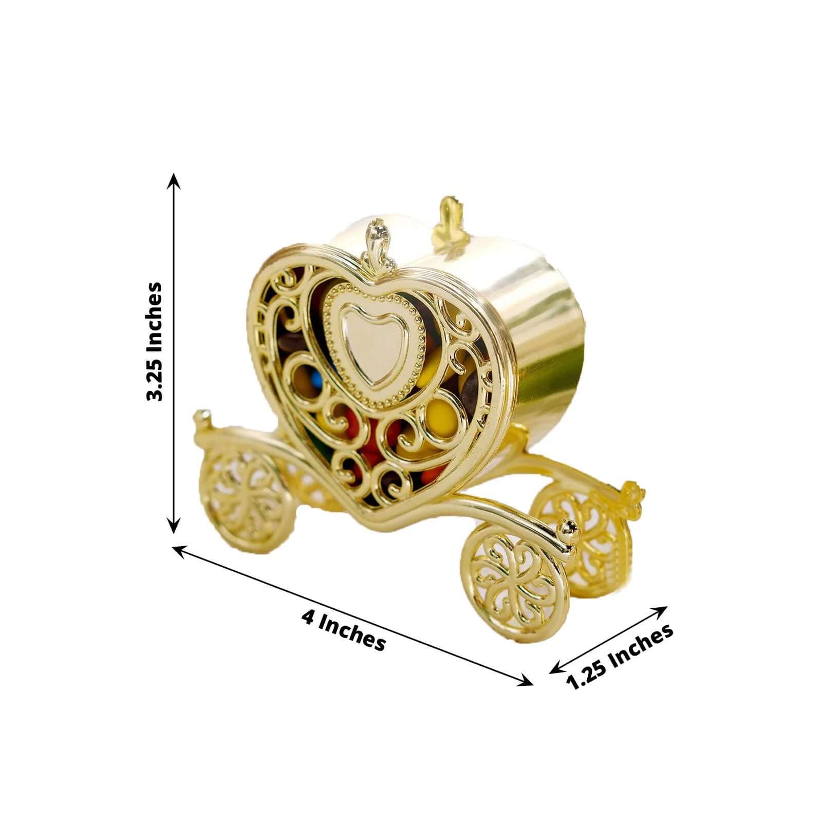 12-Pack Gold Plastic Princess Heart Carriage Party Favor Boxes for Treats