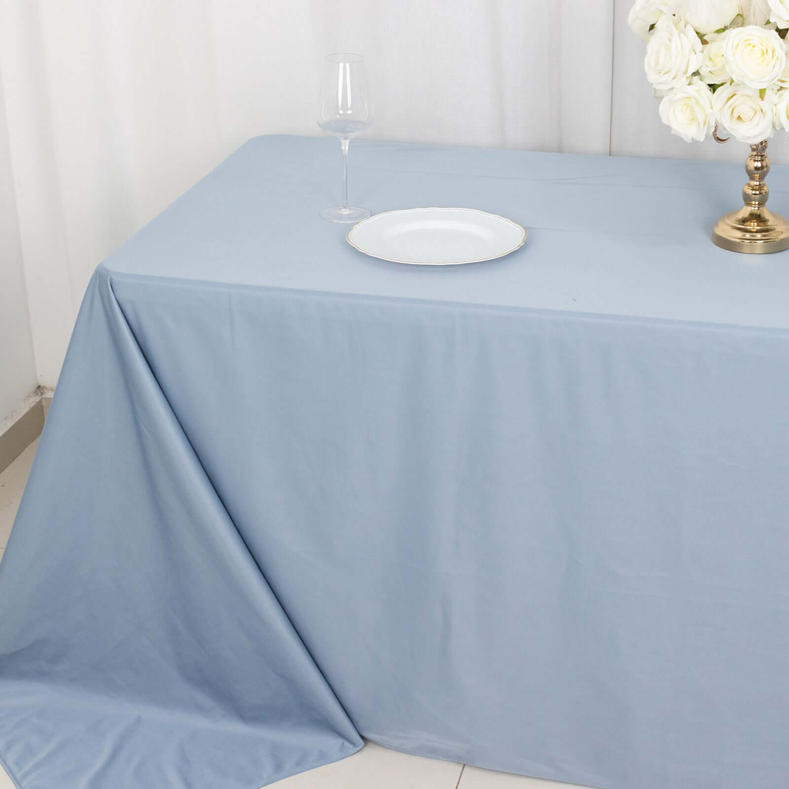 Wrinkle-Free, Stain-Resistant Dusty Blue Scuba Polyester 90x132 Rectangular Tablecloth