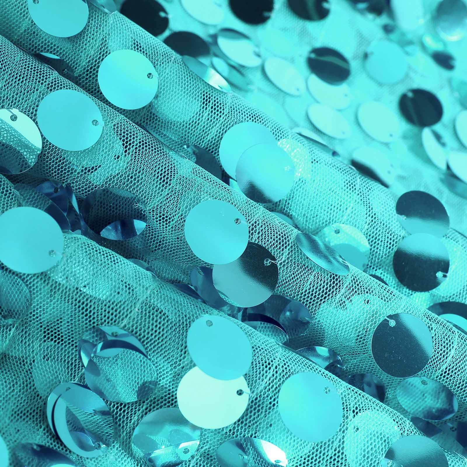 Promo! Turquoise Sequin 120-Inch Round Seamless Tablecloth for Weddings and Events