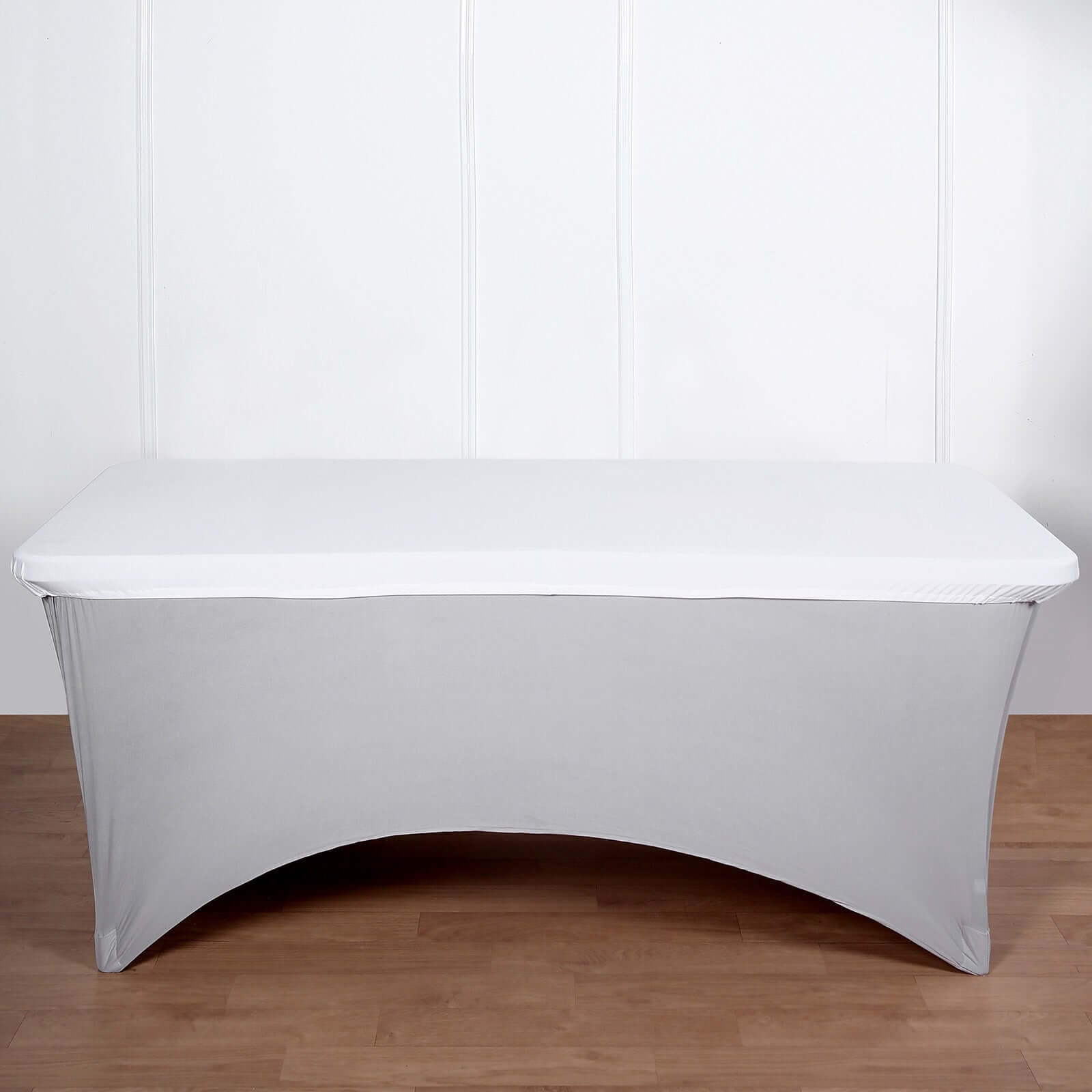 White Stretch Spandex 72x30 Rectangle Fitted Table Topper - Durable & Sleek