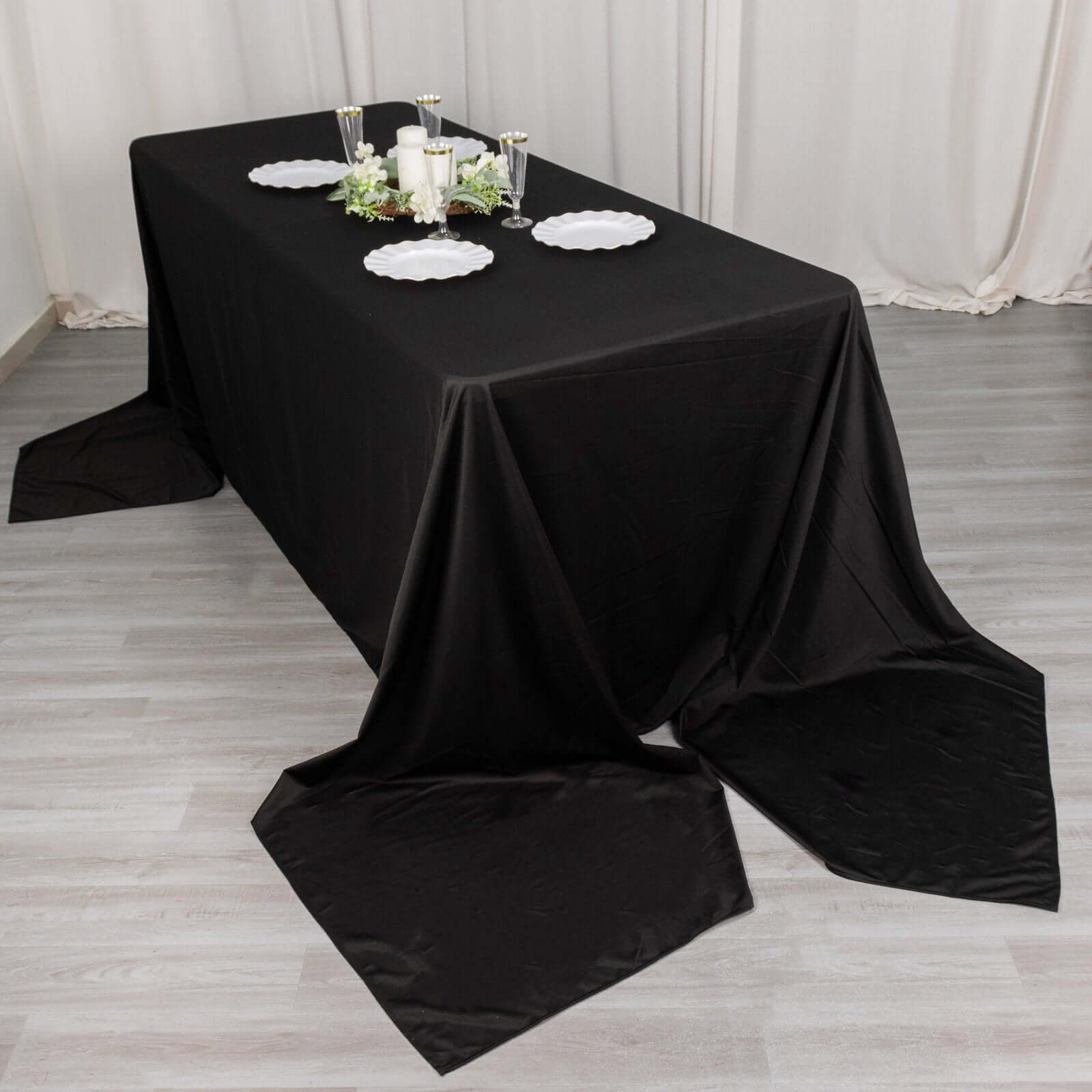 Black Premium Scuba 90x156 Wrinkle-Free, Stain-Resistant Rectangular Tablecloth for Weddings & Parties