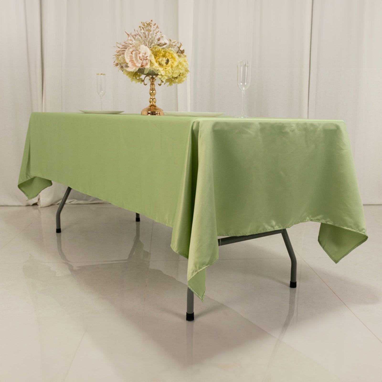 Lamour Satin Sage Green Rectangle Tablecloth - Durable & Soft, 60x102