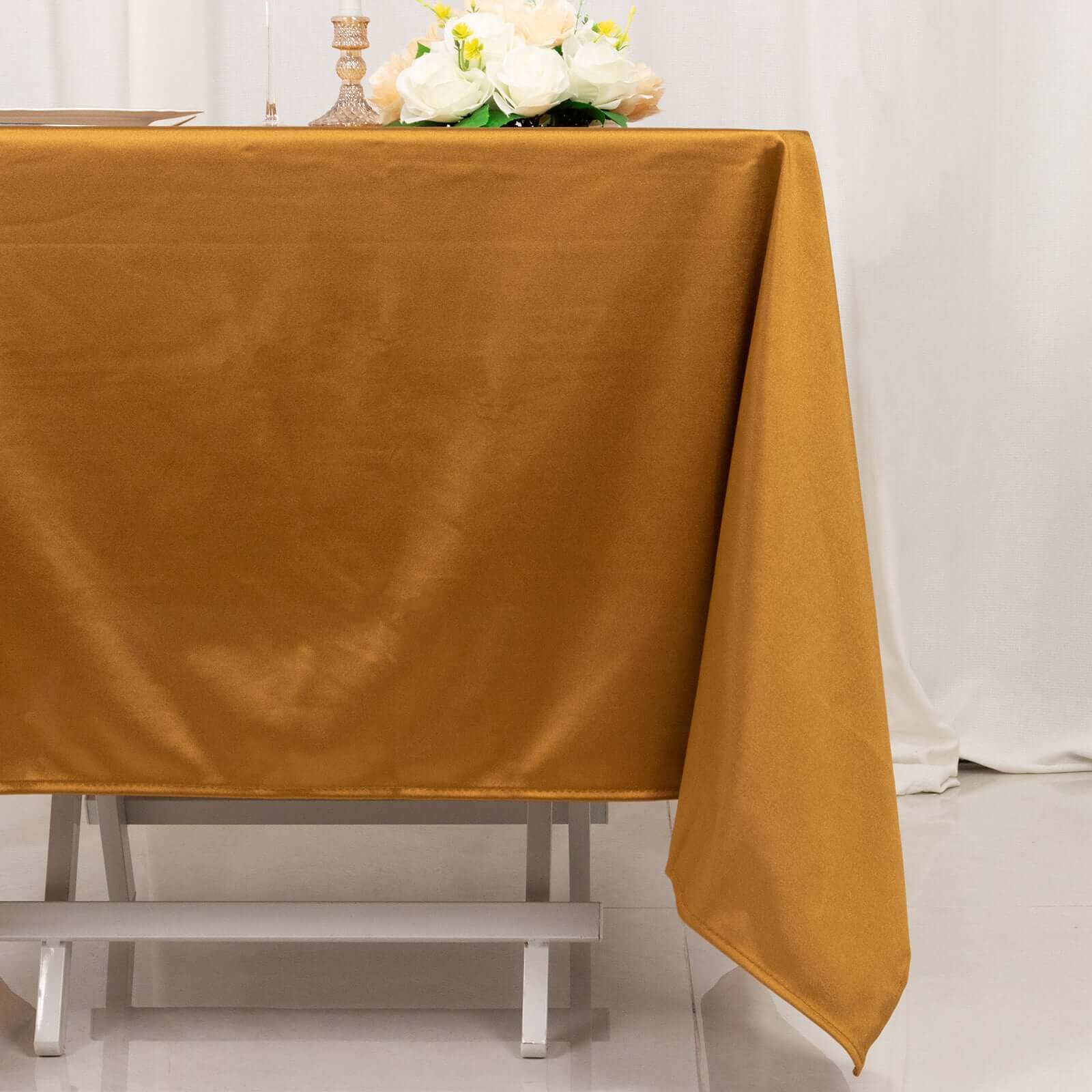 Premium Gold Shimmer 70x70 Scuba Square Tablecloth - Wrinkle-Free & Stain-Resistant